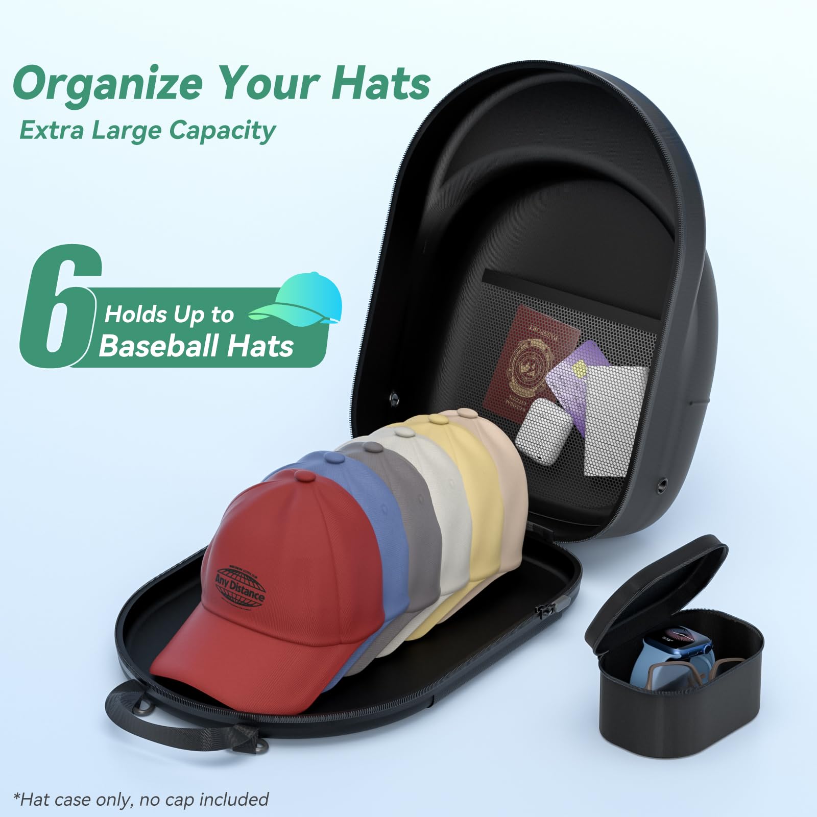 Clesoo Travel Hat Case - Hard Hat Case For Baseball Caps With Removable Storage Bag - Lids Cap Organizer Holder With Adjustable