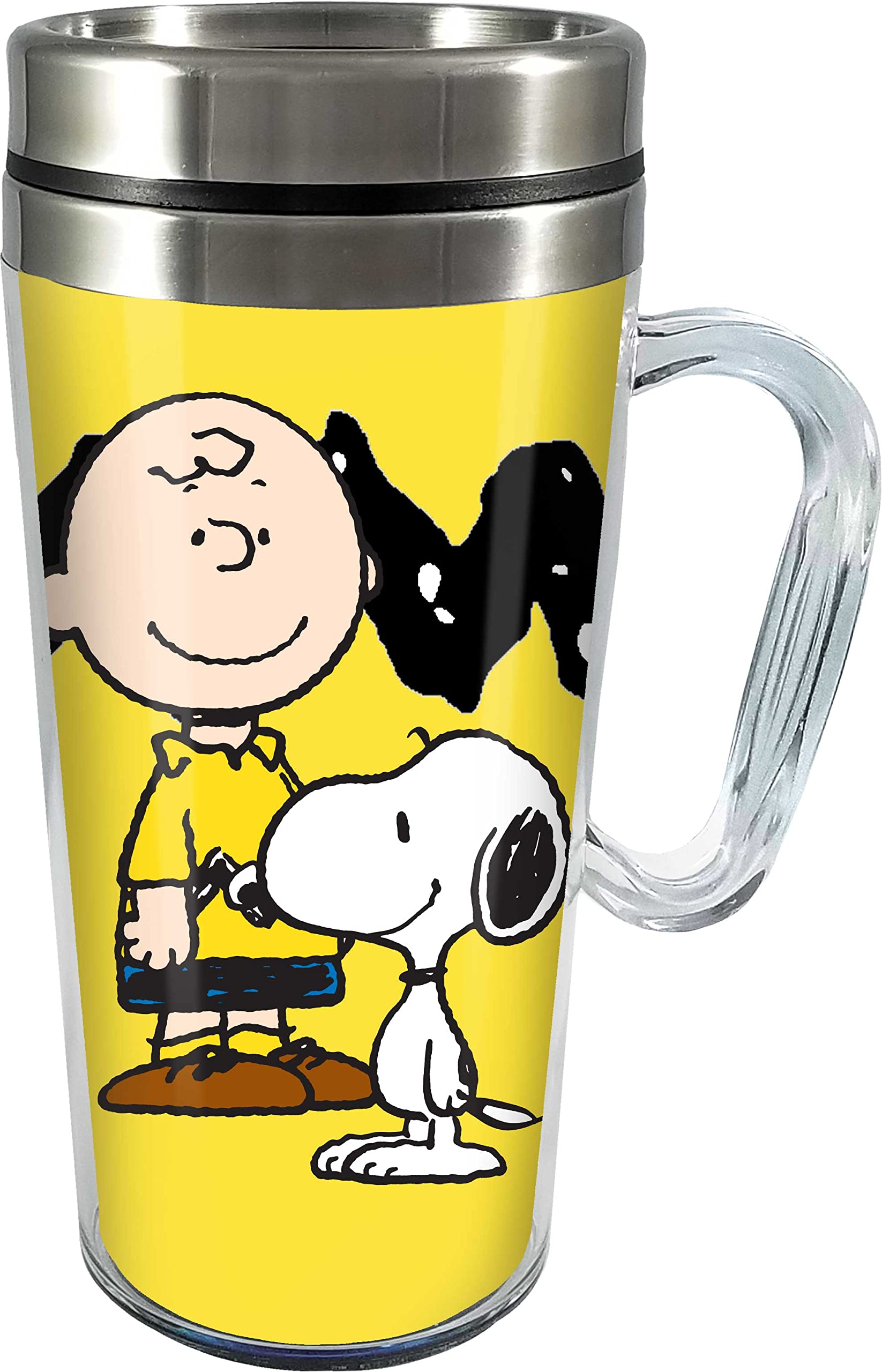 Spoontiques Peanuts Insulated Travel Mug, 14oz - Double Wall Stainless & Acrylic Drink Cup with Twist Top Lid & Handle - Charlie