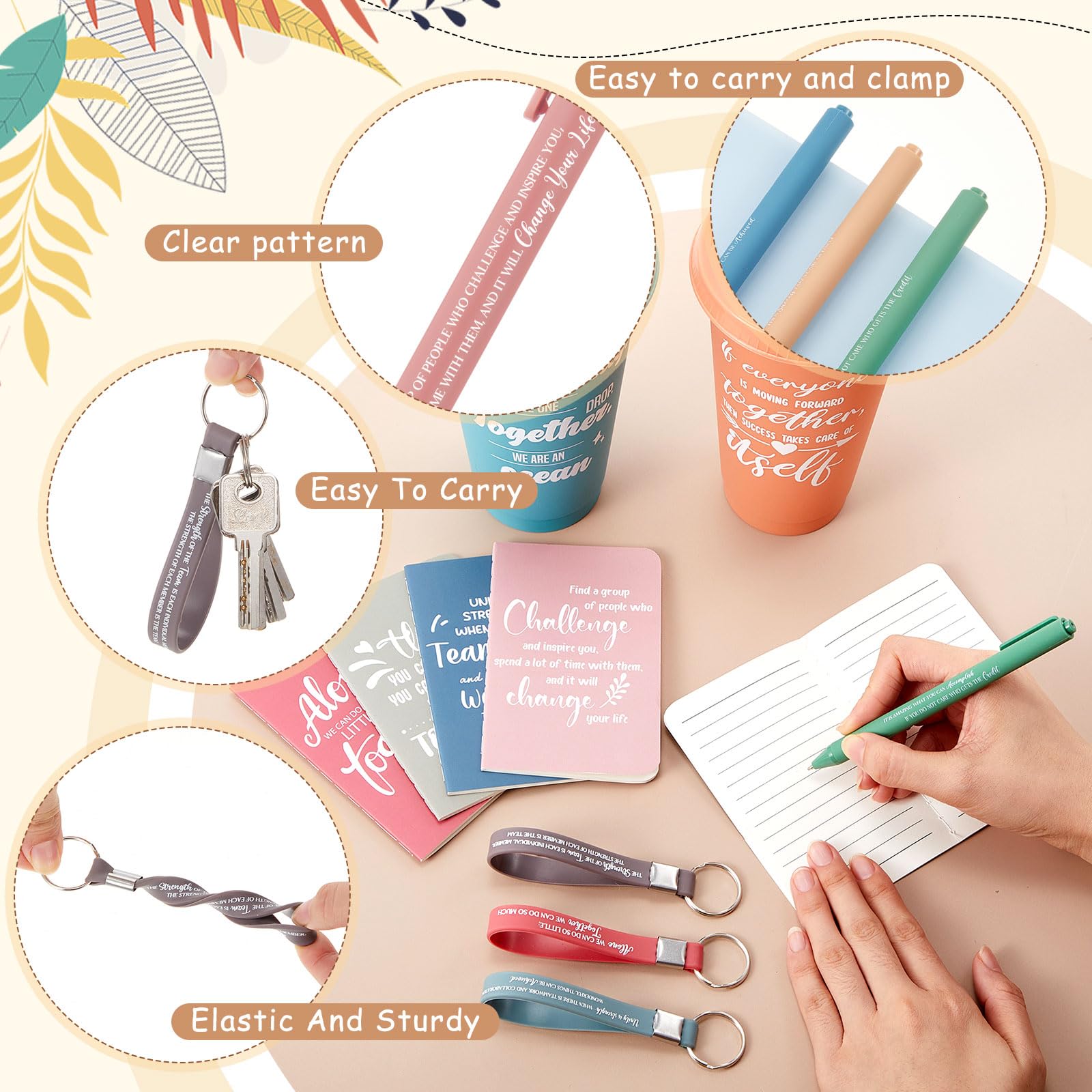 Hollowfly 96 Pcs Team Appreciation Gifts for Employee 24 oz Inspirational Plastic Cups Bulk with Lid and Straw Notebooks Ballpoi