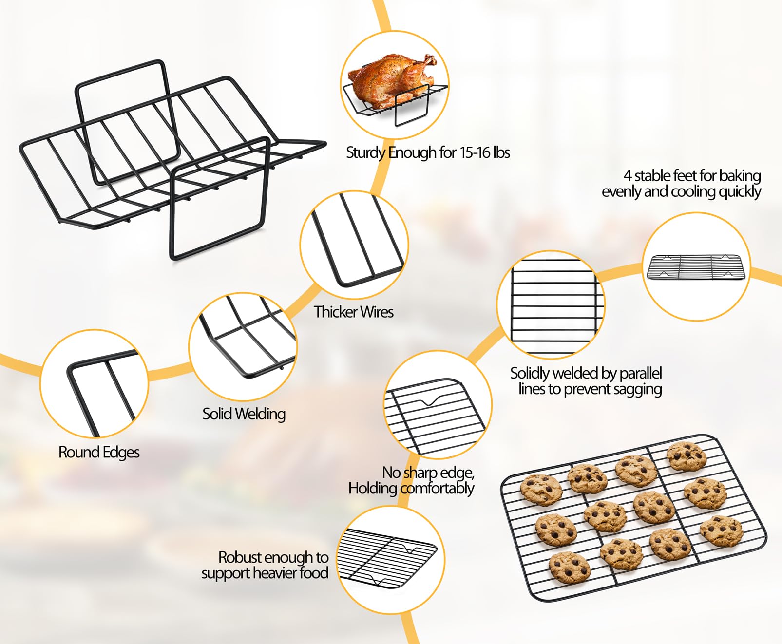 Teamfar Roasting Pan, 14Inch Coated Turkey Roaster Lasagna Pan With V-Shaped Rack & Flat Rack, Non-Stick Coating & Stainless Ste