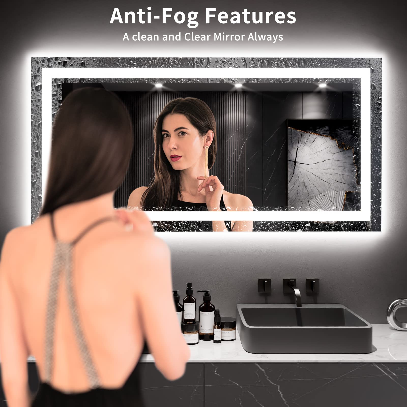 Loaao 60X30 Led Bathroom Mirror With Lights, Anti-Fog, Dimmable, Backlit + Front Lit, Lighted Bathroom Vanity Mirror For Wall, M