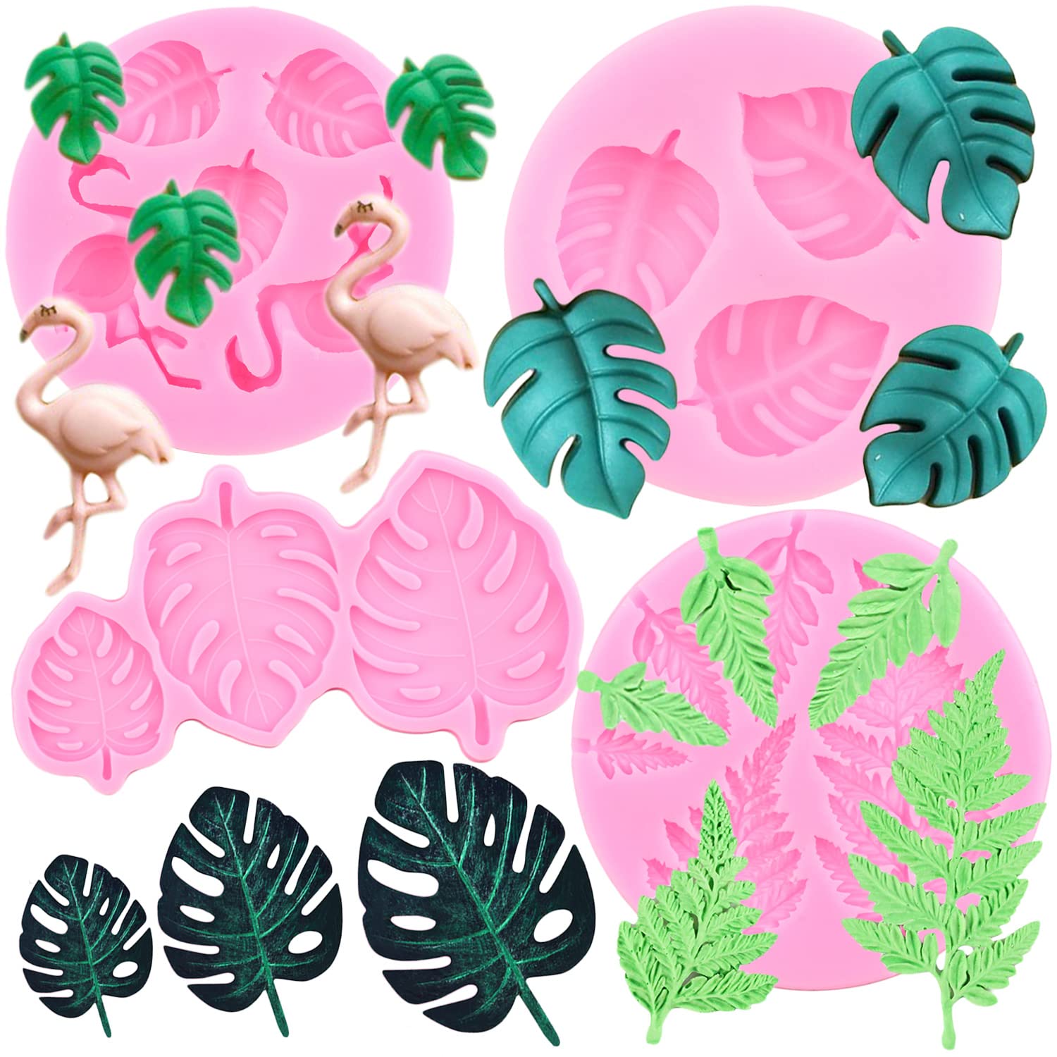 Zixiang Flamingo Tropical Leaf Silicone Mold Fern Monstera Leaves Fondant Molds For Cupcake Topper Cake Decorating Chocolate Res