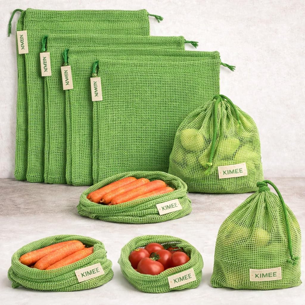 Kimee 100% Cotton Set Of 6 Fridge Drawstring Bags | EcoFriendly Natural Vegetables Storage Mesh Net For Fridge | MultiPurpose 
