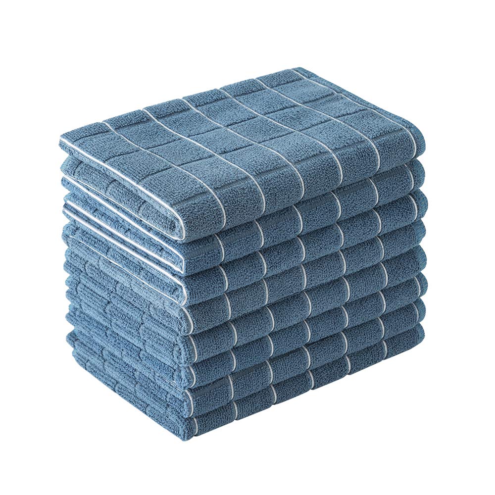 Microfiber Dish Towels - Soft, Super Absorbent And Lint Free Kitchen Towels - 8 Pack (Lattice Designed Blue Colors) - 26 X 18 In