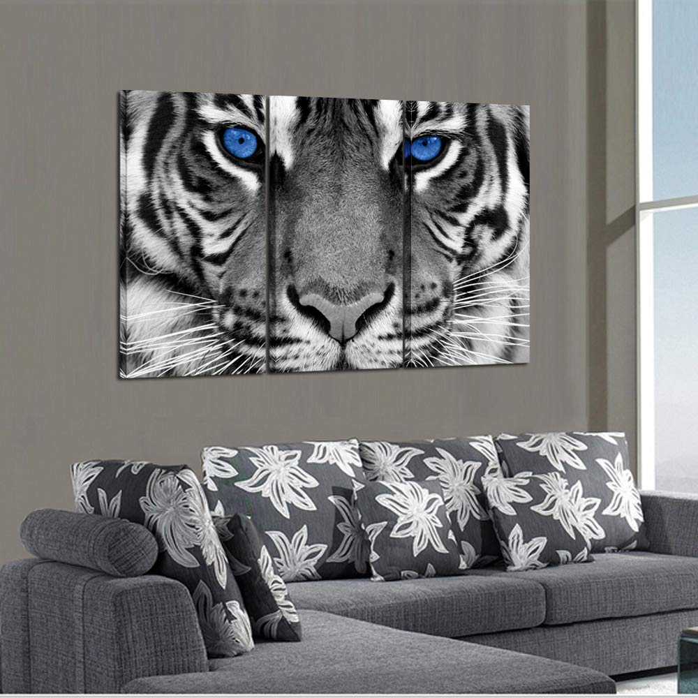 Kreative Arts Large 3 Pieces Canvas Prints Wall Art Blue Eyed Tiger Poster Printed On Canvas Animal Pictures Painting Giclee Art