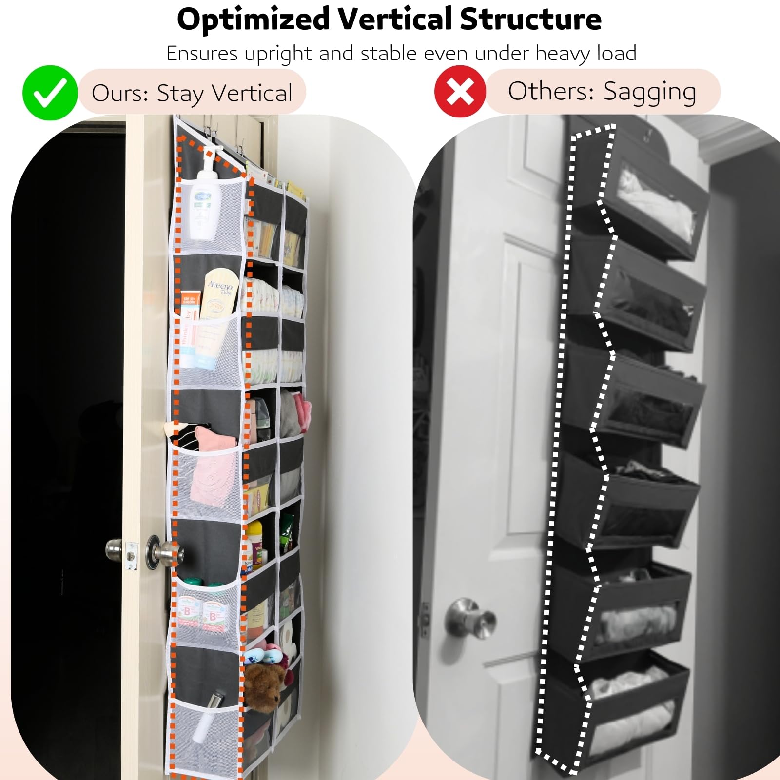 Over the Door Organizer 5 Tiers, Extra Large Behind Door Storage of 10 Compartments, 80 lbs Weight Capacity Over Door Organizer,