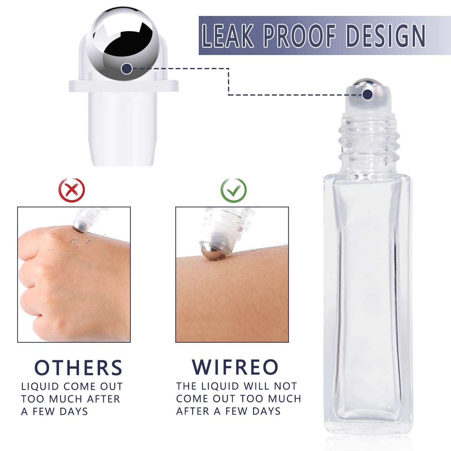 Wifreo 20Pcs 10Ml Glass Roll On Bottle For Essential Oils, Eco-Friendly Refillable Clear Perfume Sample Bottles With Stainless S