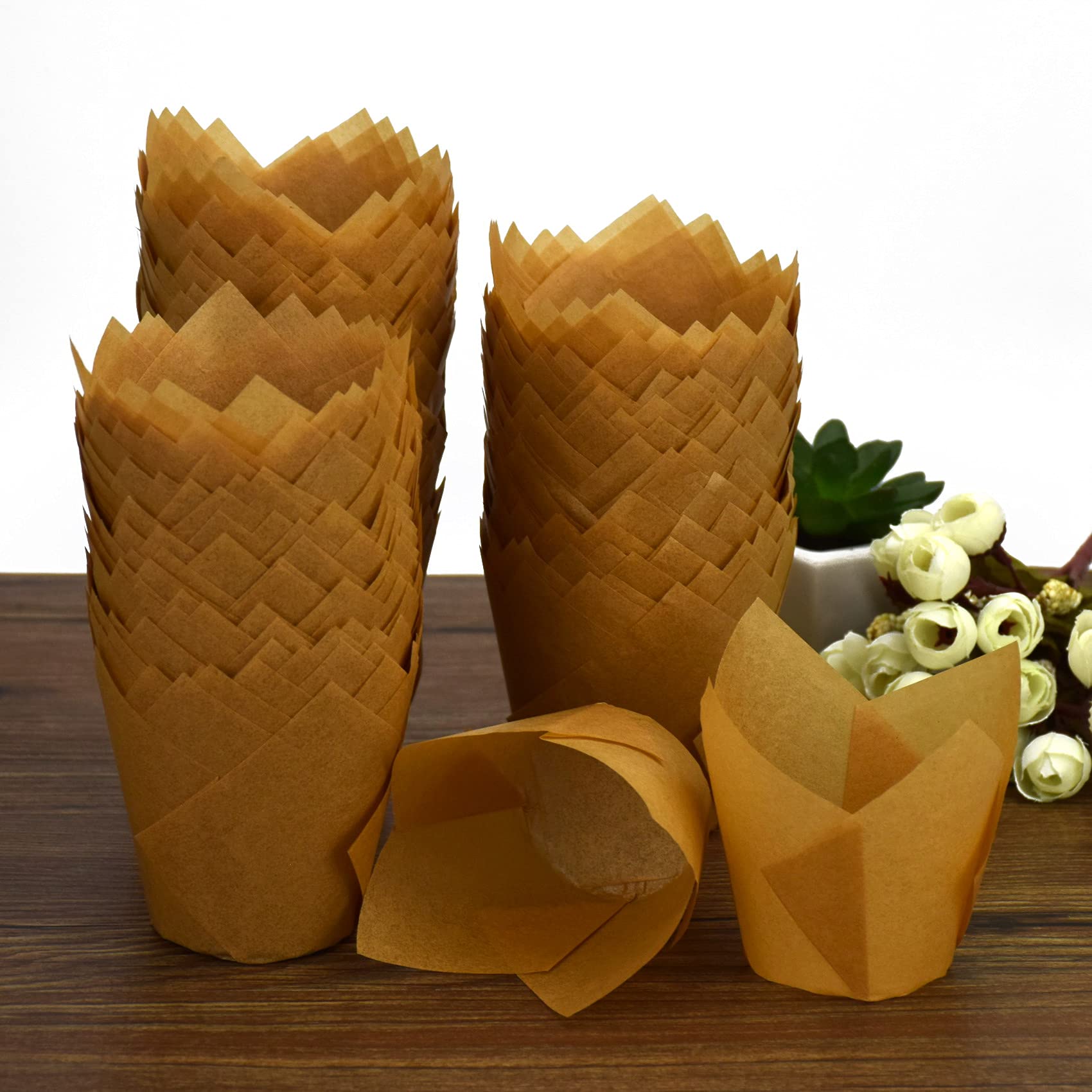 200pcs Tulip Cupcake Liners  Standard Greaseproof Paper Baking Cups Muffin Liners Holders Perfect for Bridal Showers  Baby Showers  Birthday Parties  Banquets  and Catering Events (Natural)