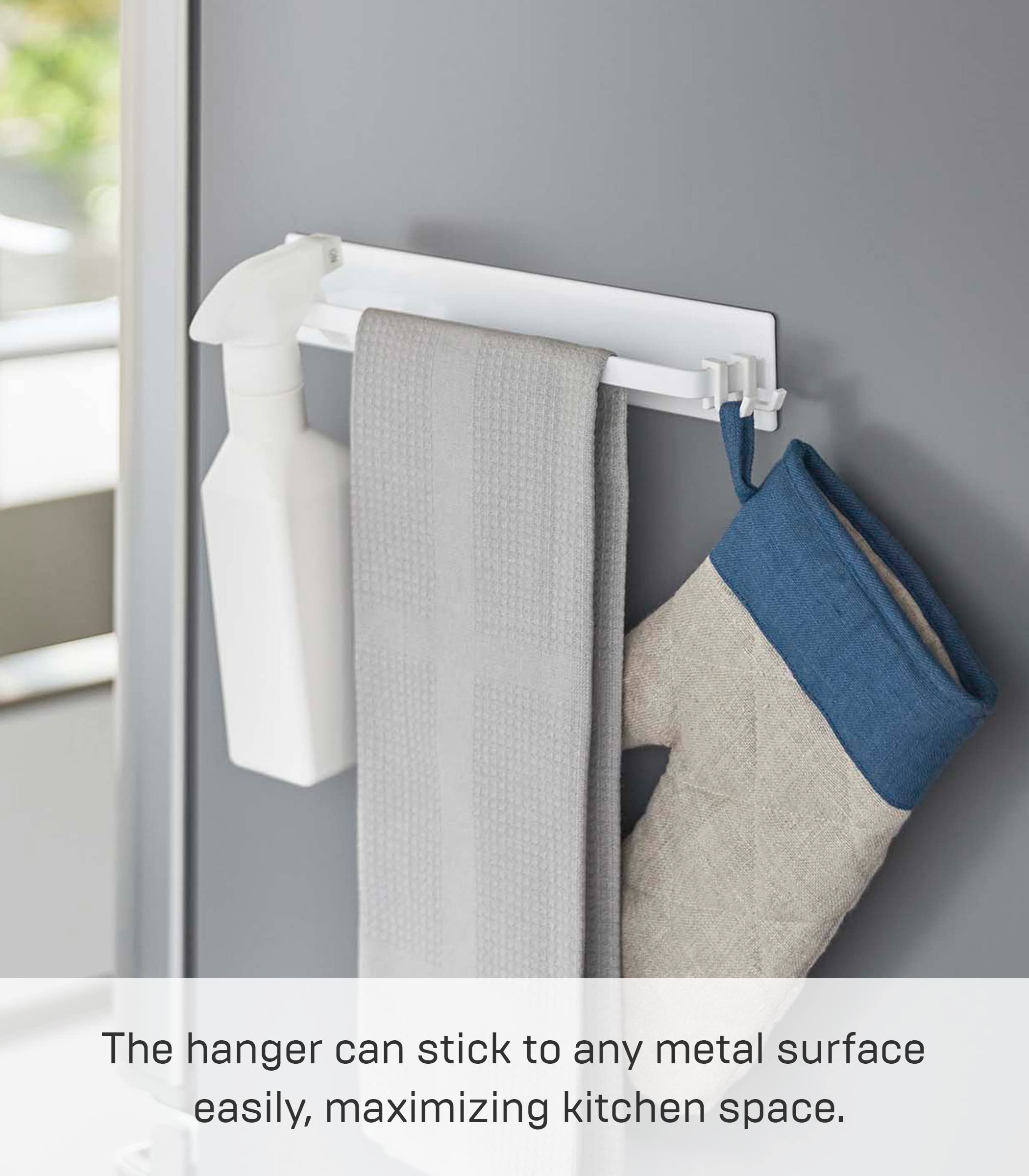 Yamazaki Home Wide Magnetic Kitchen Dish Towel Hanger Rack Holder For Refrigerator Or Wall | Steel, One Size, White