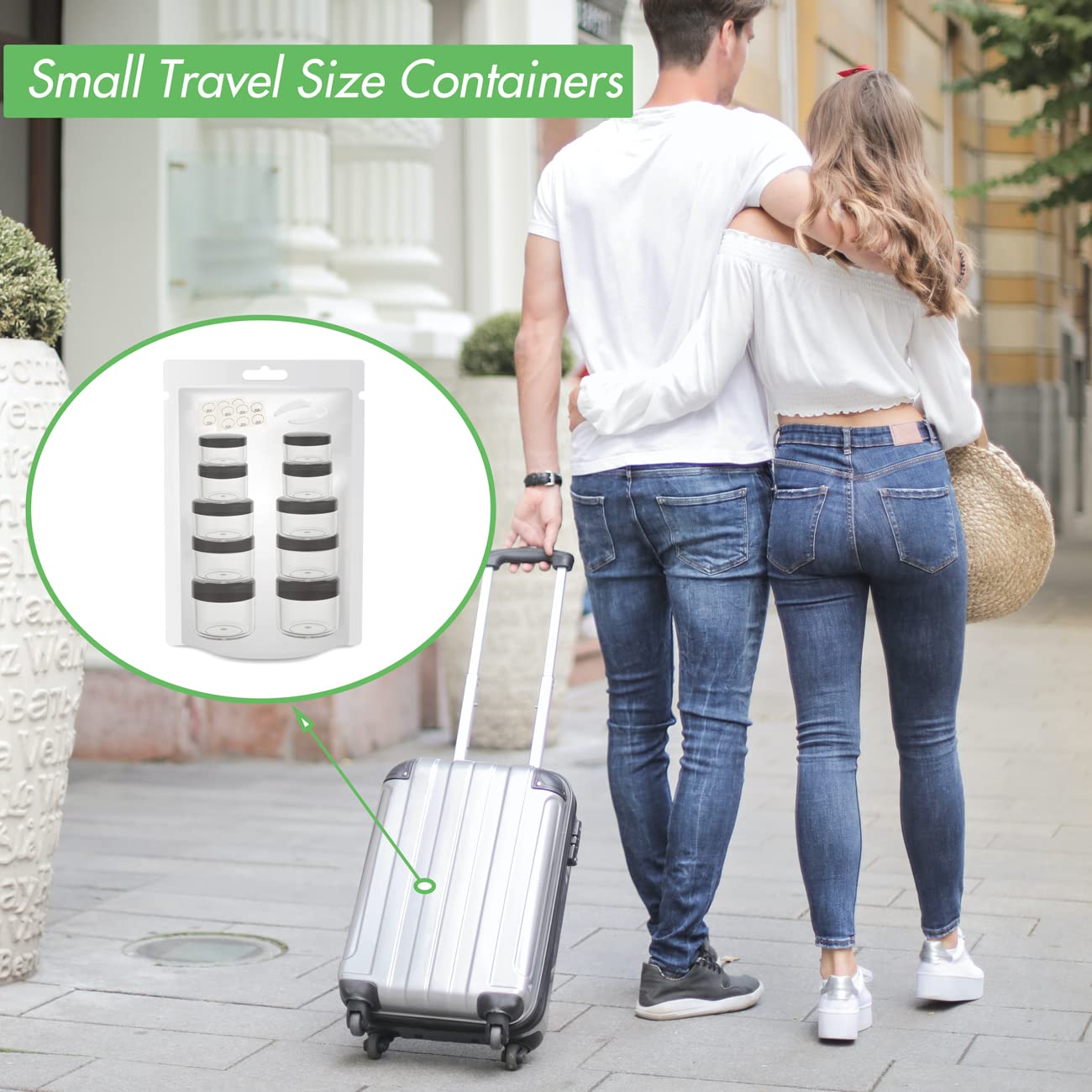 ZEJIA 10pcs Small Travel Containers, Black Plastic Sample Jars with Screw Lids, Labels & Spatulas, 3/5/10/15/20 Gram