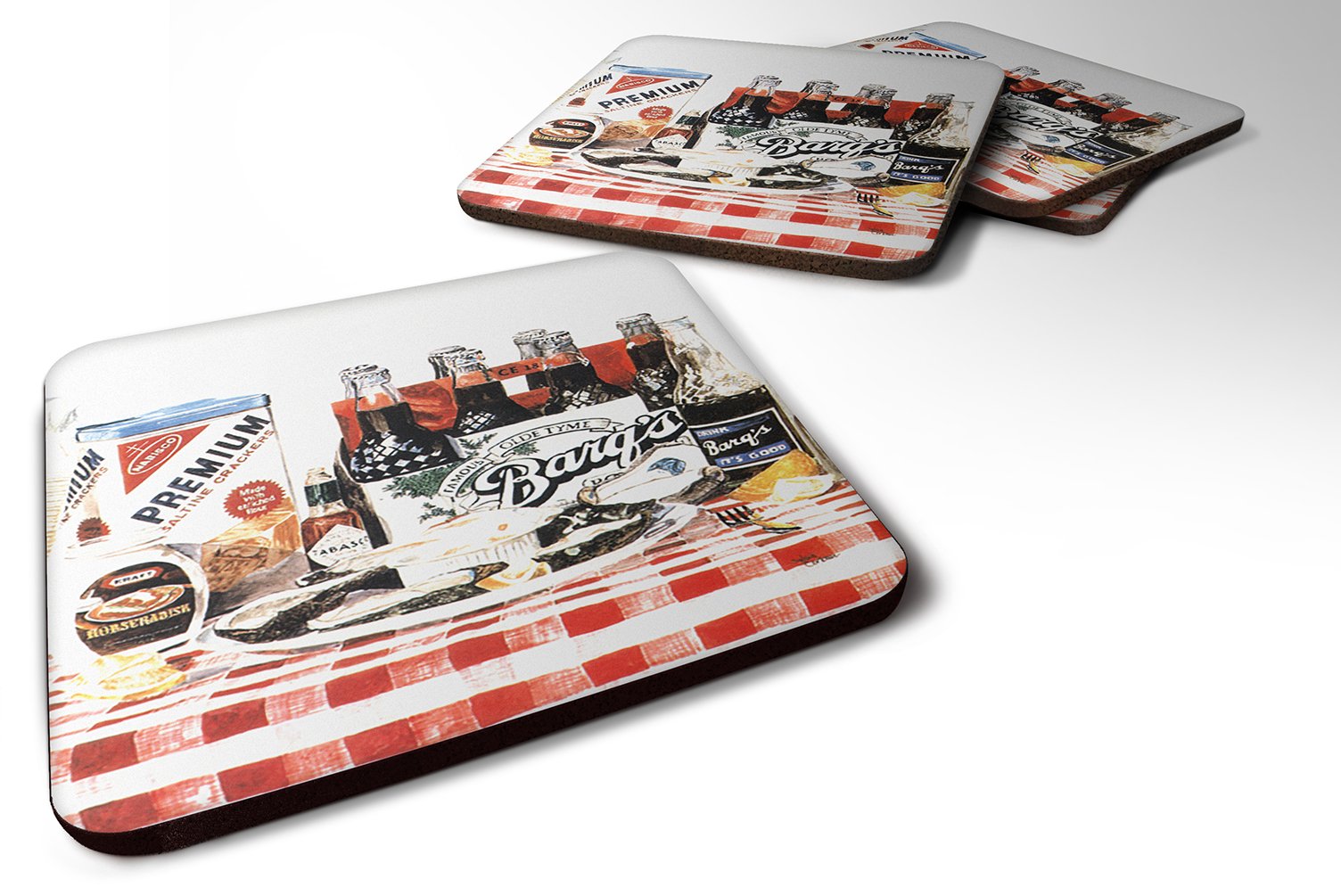 Carolines Treasures Barqs Oysters Foam Coasters (Set of 4), 3.5 H x 3.5 W, Multicolor