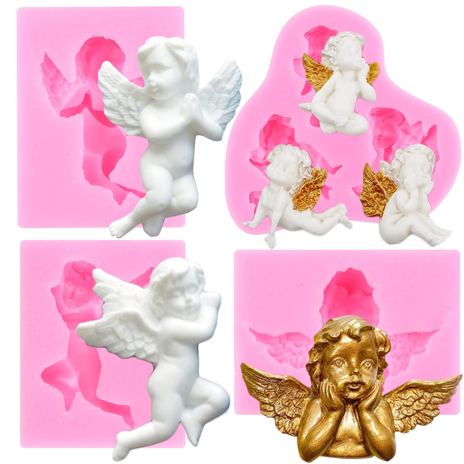 Rfghac Angel Baby Silicone Fondant Molds For Cake Decorating Cupcake Topper Candy Chocolate Gum Paste Set Of 4
