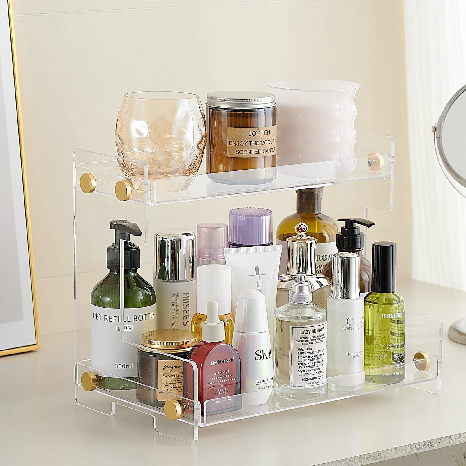 Bathroom Organizer Countertop, 2-Tier Acrylic Bathroom Counter Organizer Makeup Organizer for Vanity Spice Rack Organizer, Brown