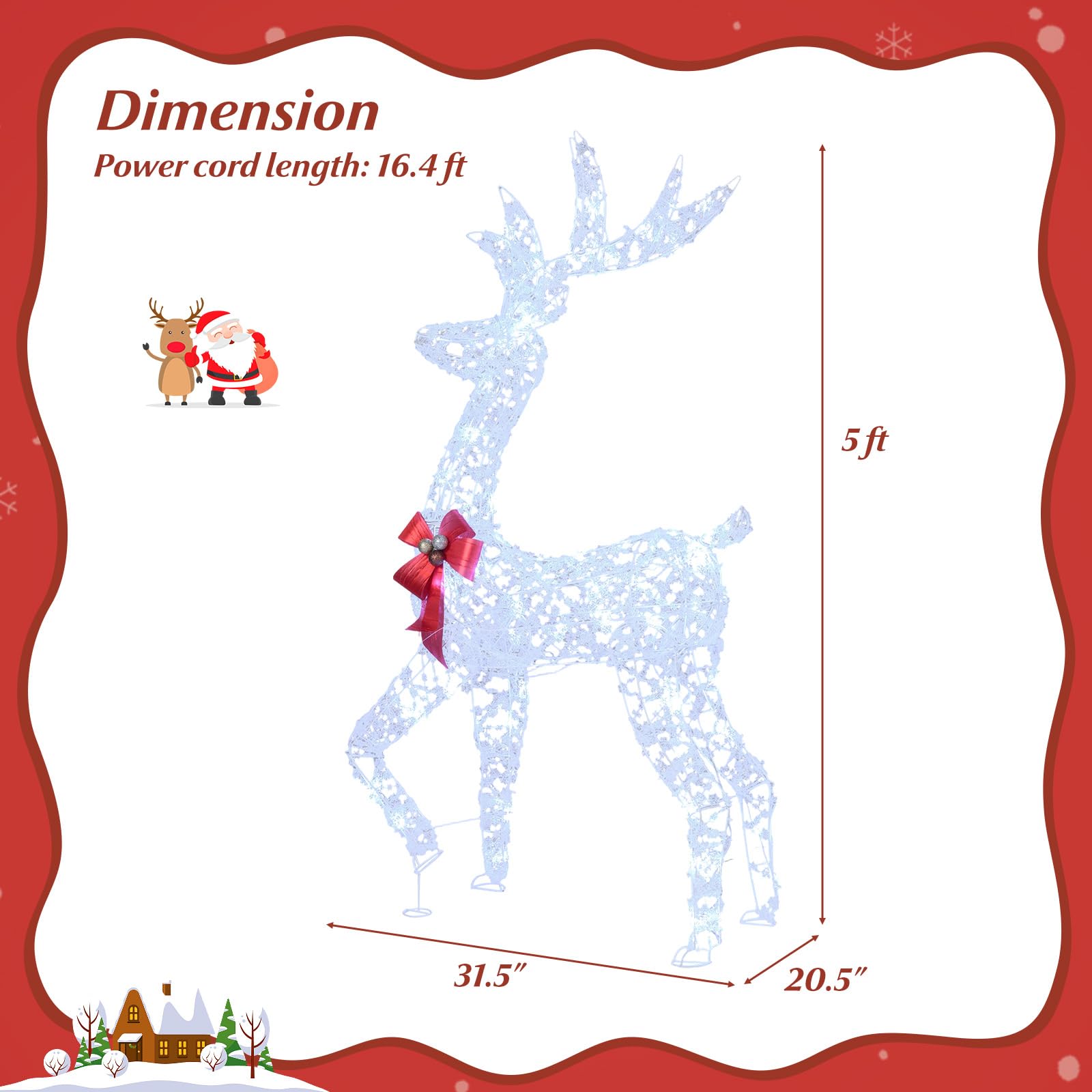 Tangkula 5 FT Lighted Christmas Reindeer, 3D Standing Lighted Buck Deer with LED Lights, Indoor/Outdoor Lighted Holiday Decor fo