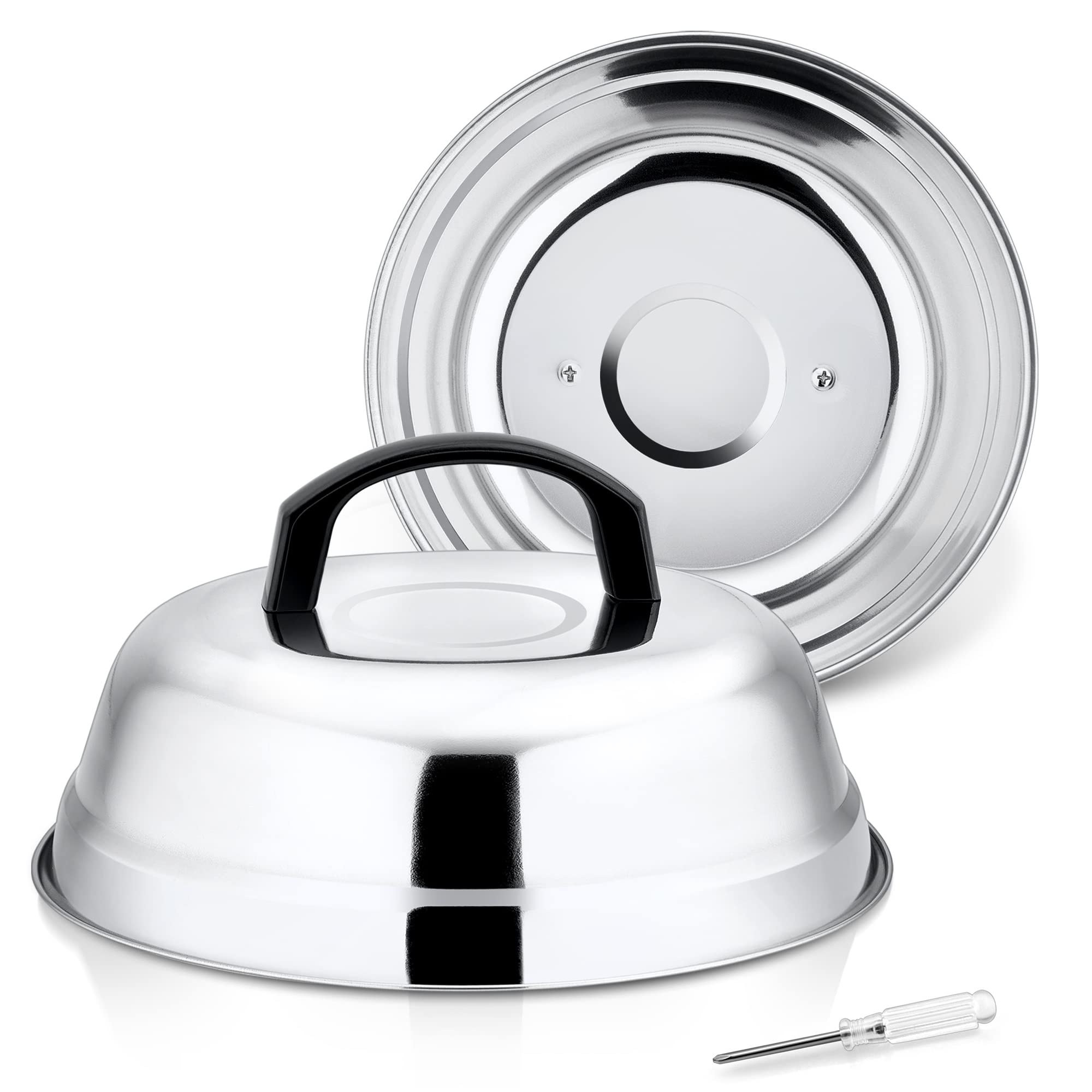 Leonyo 9 Inch Cheese Melting Dome Lid Set Of 2, Stainless Steel Griddle Accessories, Durable Basting Steaming Cover For Teppanya