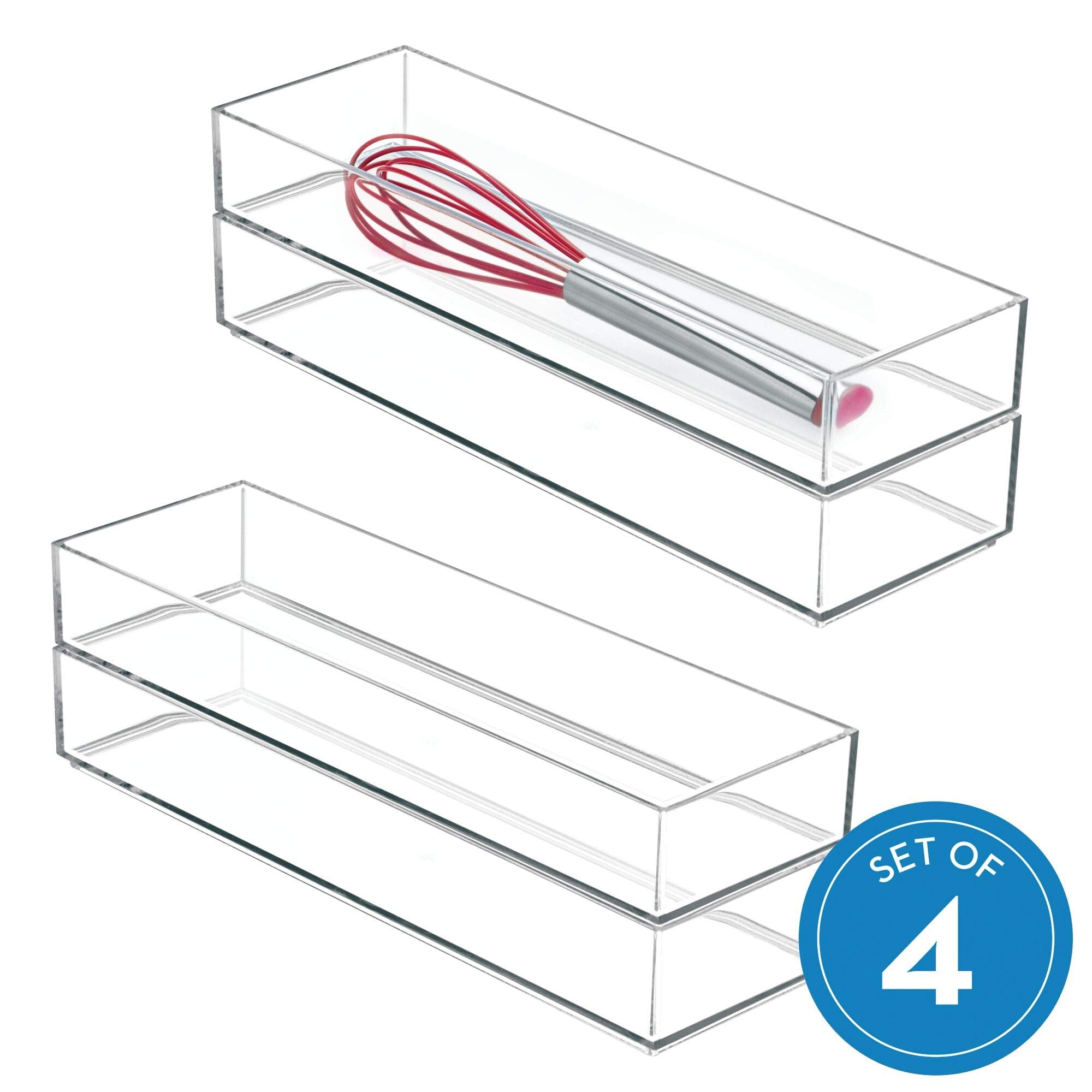 Idesign Clarity Drawer, Kitchen And Bathroom Organization Silverware, Spatulas, Gadgets, Large-Set Of 4