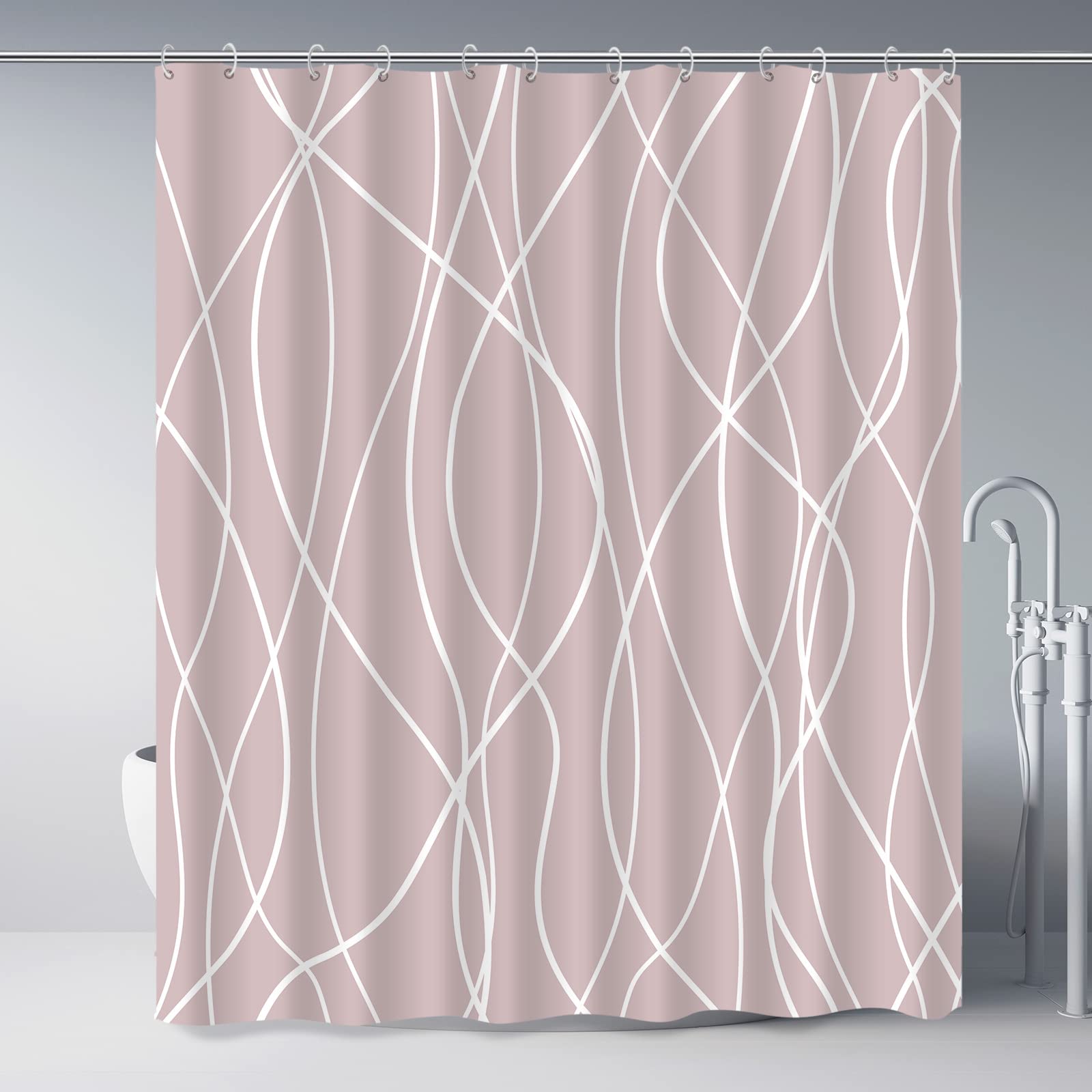 Punkray Pink Shower Curtain For Bathroom With Hooks Shower Curtain Set,White Stripe Bath Curtains Decorative Shower Curtains Wat