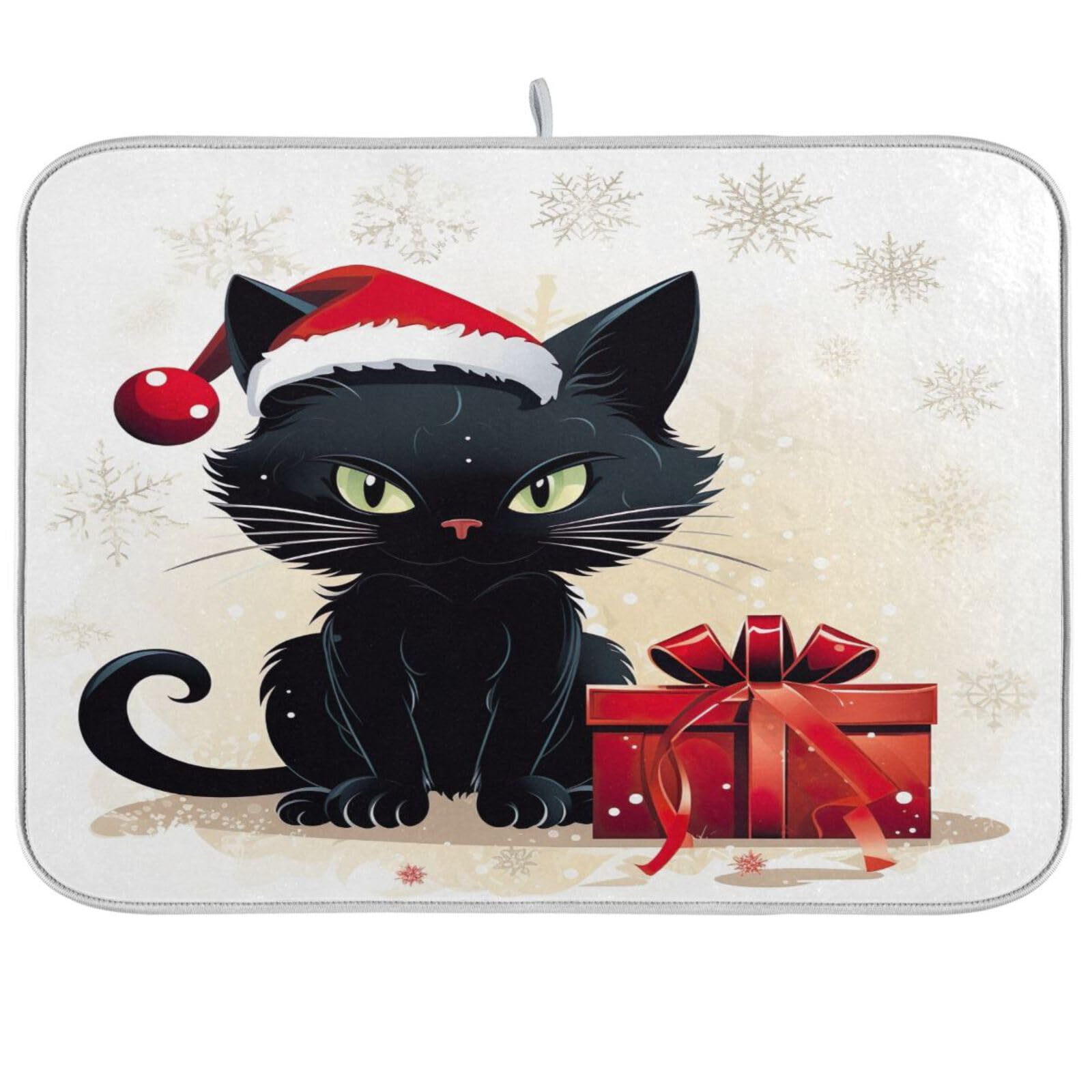 Wassud Christmas Dish Drying Mat Kitchen Counter Absorbent Black Cat Coffee Sink Mat Dish Drainer Pad 18 Inch x 16 Inch