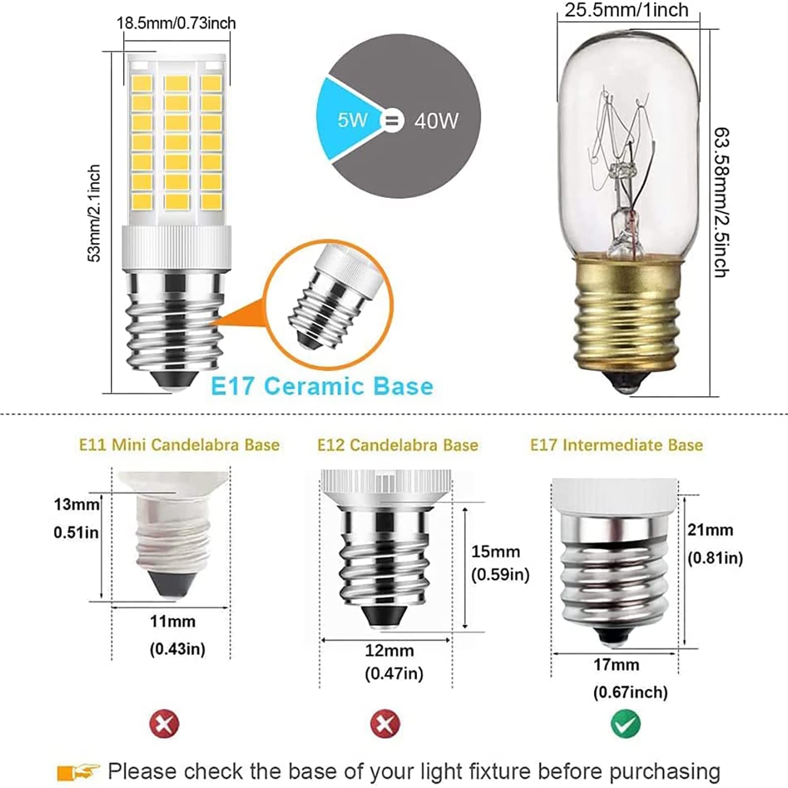 Taiyaloo E17 Led Bulb Dimmable, 5W Microwave Oven Bulb, Natural White 4000K, 40W Halogen Bulb Replacement For Microwave, Over St