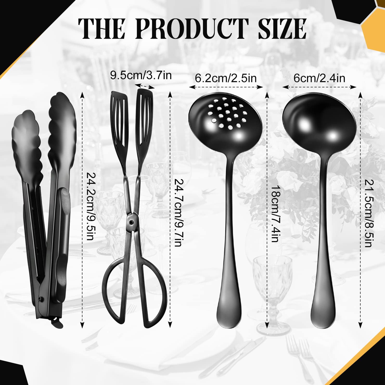 19 Pieces Serving Flatware Set Including Stainless Steel Spatulas, Forks, Spoons, Perforated Spoons, Soup Spoons, Skimmers Spoon
