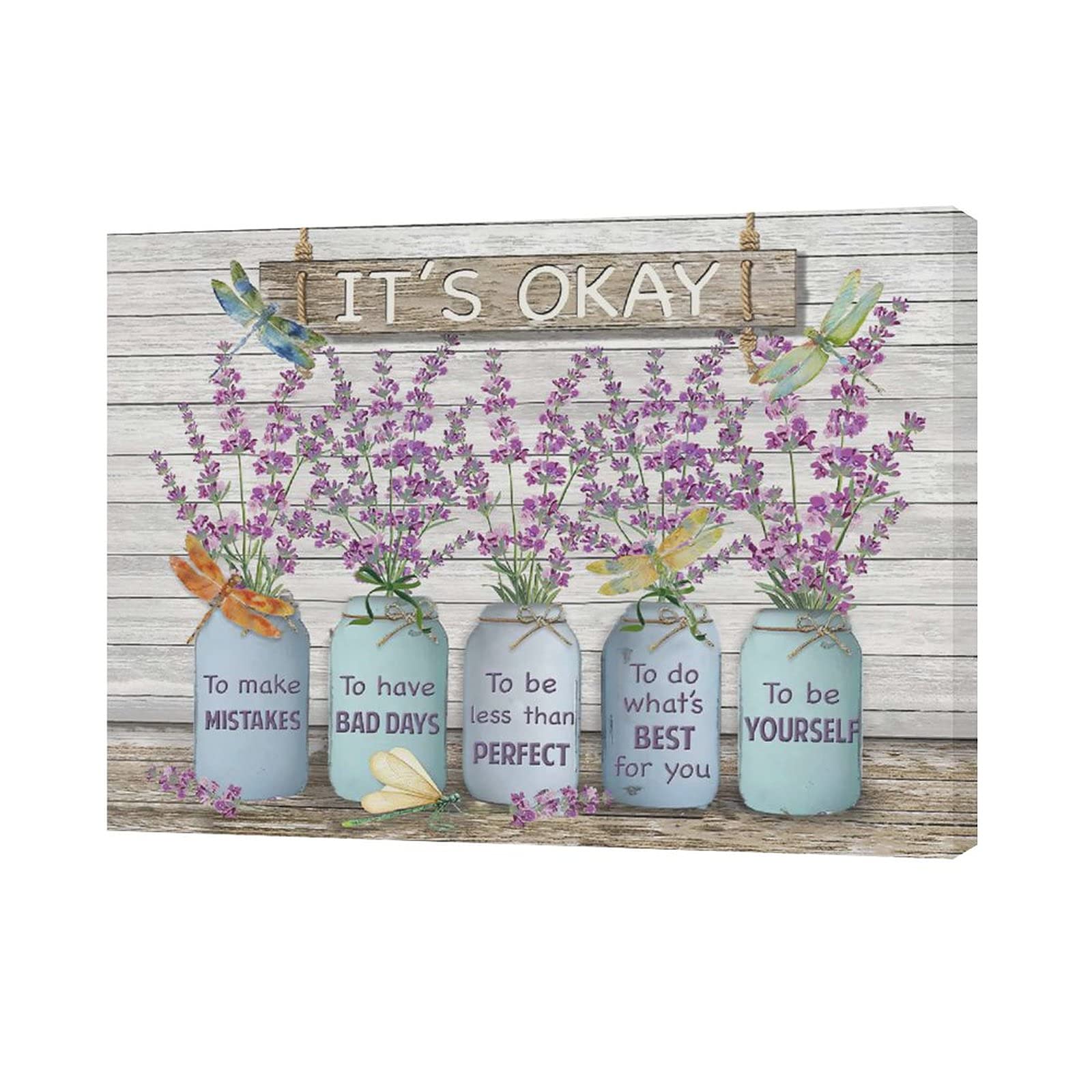 Purple Lavender Bathroom Decor Wall Art Lavender Flowers Dragonfly Picture Wall Decor It'S Okay Inspirational Quotes Canvas Pain