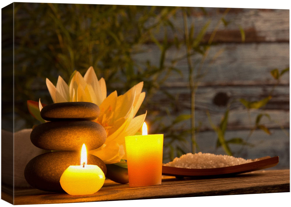 Wall26 Canvas Print Wall Art Wood Panel Meditation Spax Candle Massage Stones Nature Wilderness Photography Realism Rustic Lands