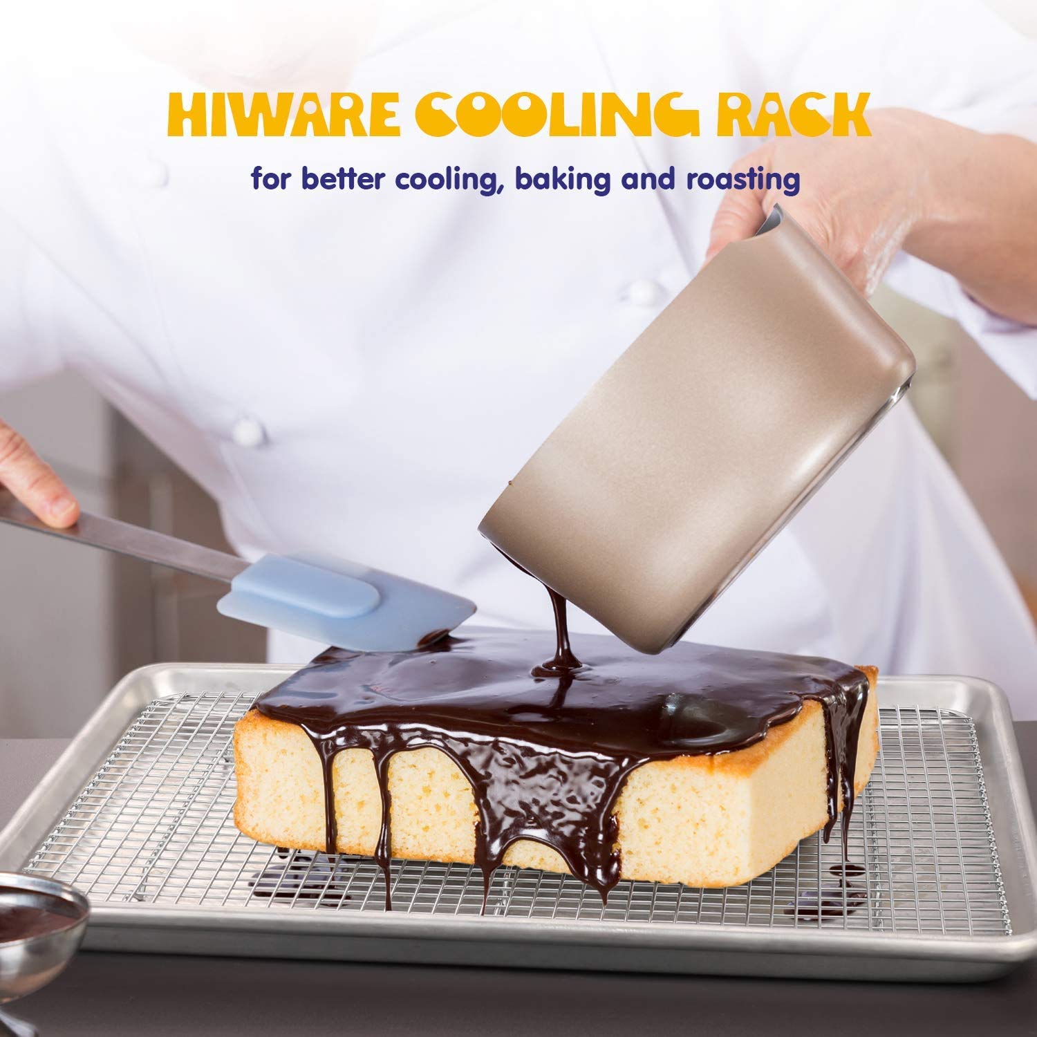 Hiware 2-Pack Cooling Racks For Baking - 10'' X 15'' - Stainless Steel Wire Cookie Rack Fits Jelly Roll Sheet Pan, Oven Safe For