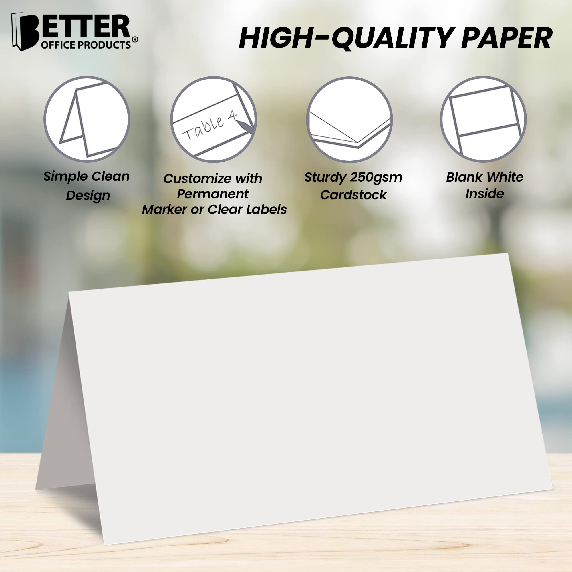Better Office Products 100 Pack Blank White Place Cards, 2 X 3.5 In, Folded Table Tent Cards For Weddings, Dinner Parties, Buffe