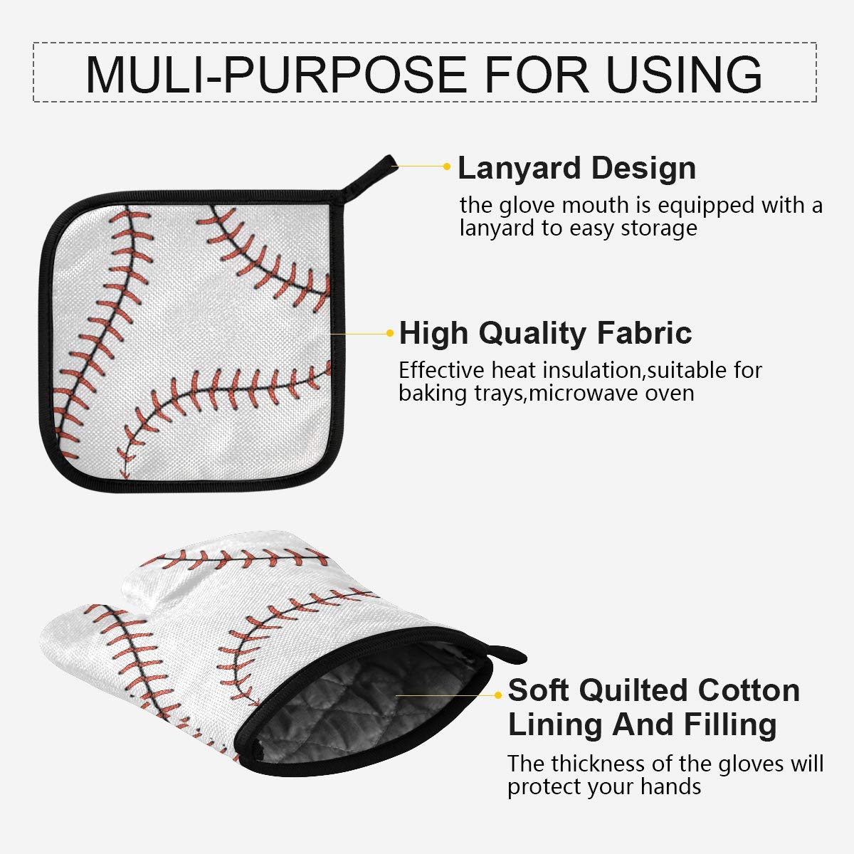 Aslsiy Baseball Oven Mitts And Pot Holders Sets Kitchen Glove Holder Heat Resistant Kitchen Mittens For Microwave Bbq Baking Gri