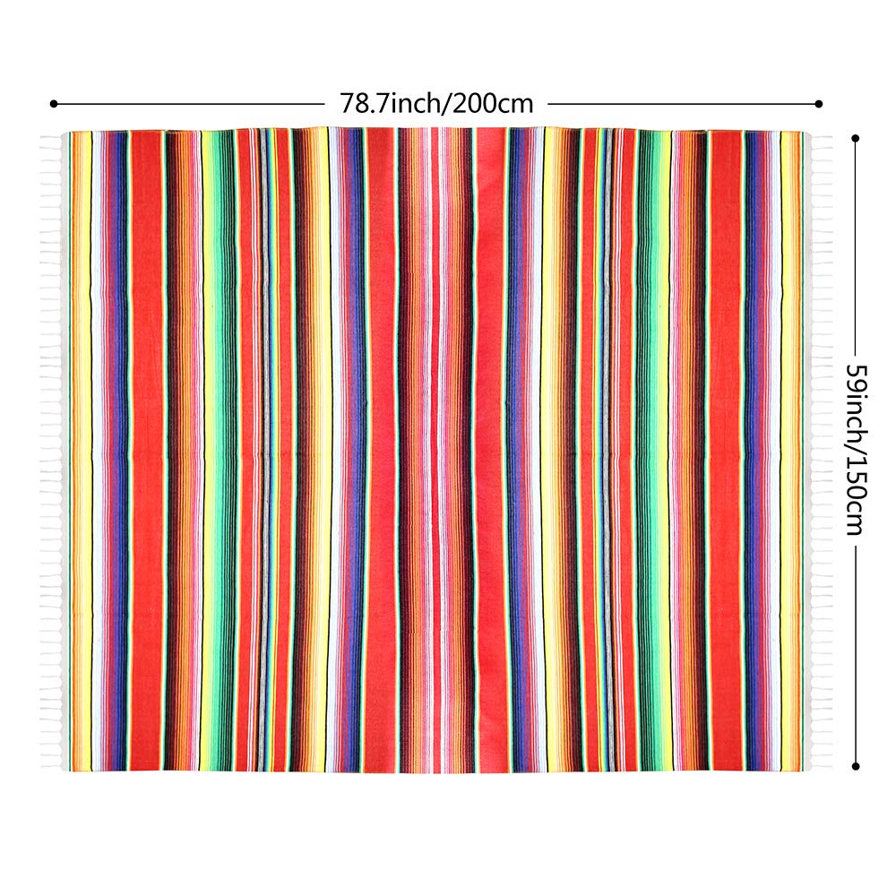 Eccbox 84 X 59 Inch Mexican Tablecloth For Mexican Wedding Party Decorations, Large Square Fringe Cotton Mexican Serape Blanket