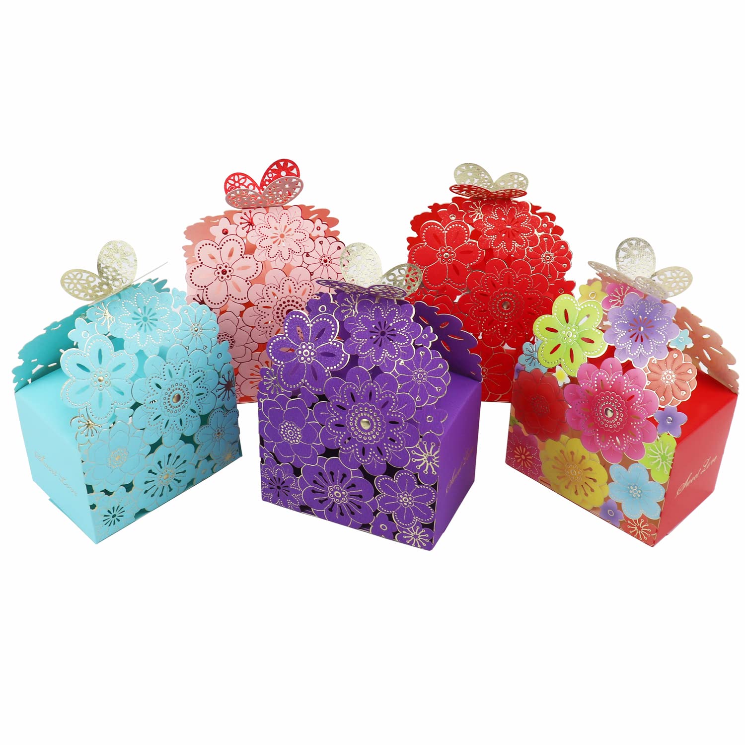 Kslong 50Pcs Flower Butterfly Favor Boxes,Laser Cut Wedding Favor Boxes For Party Decoration,Cute Candy Chocolate Gift Boxes For