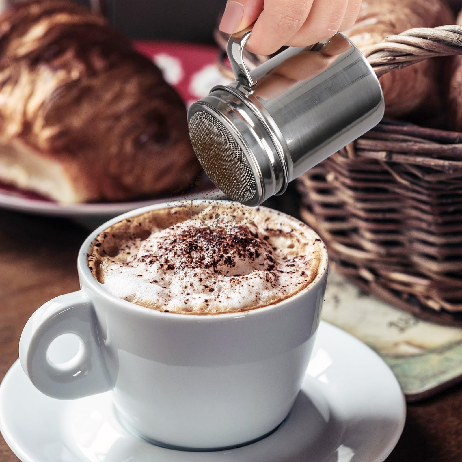 Accmor 2Pcs Powdered Sugar Shaker Duster With Handle, Cinnamon Shaker Flour Sifter, 7Oz Stainless Steel Fine Mesh Dredges Shaker