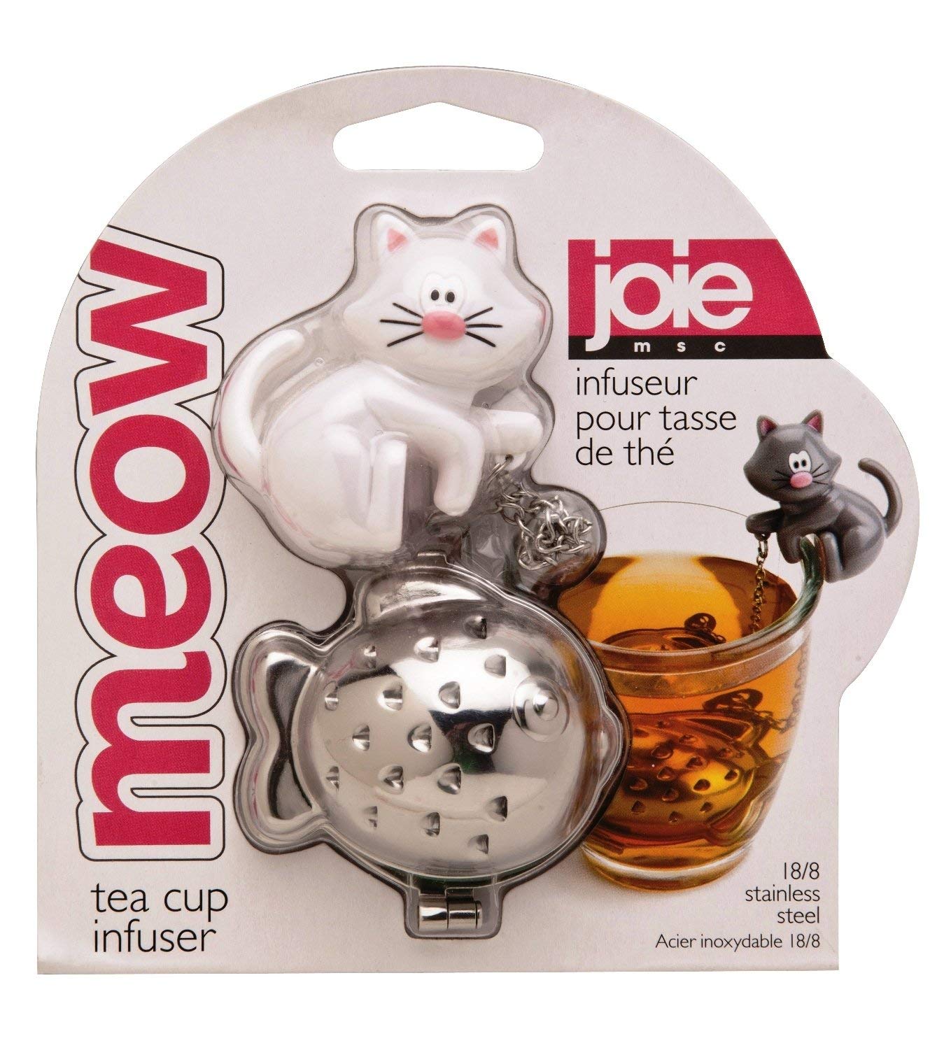 Joie Meow Tea Ball Infuser - Stainless Steel, BPA-Free, Cute Cat Design, Fits Mug, Model 10044, Color May Vary