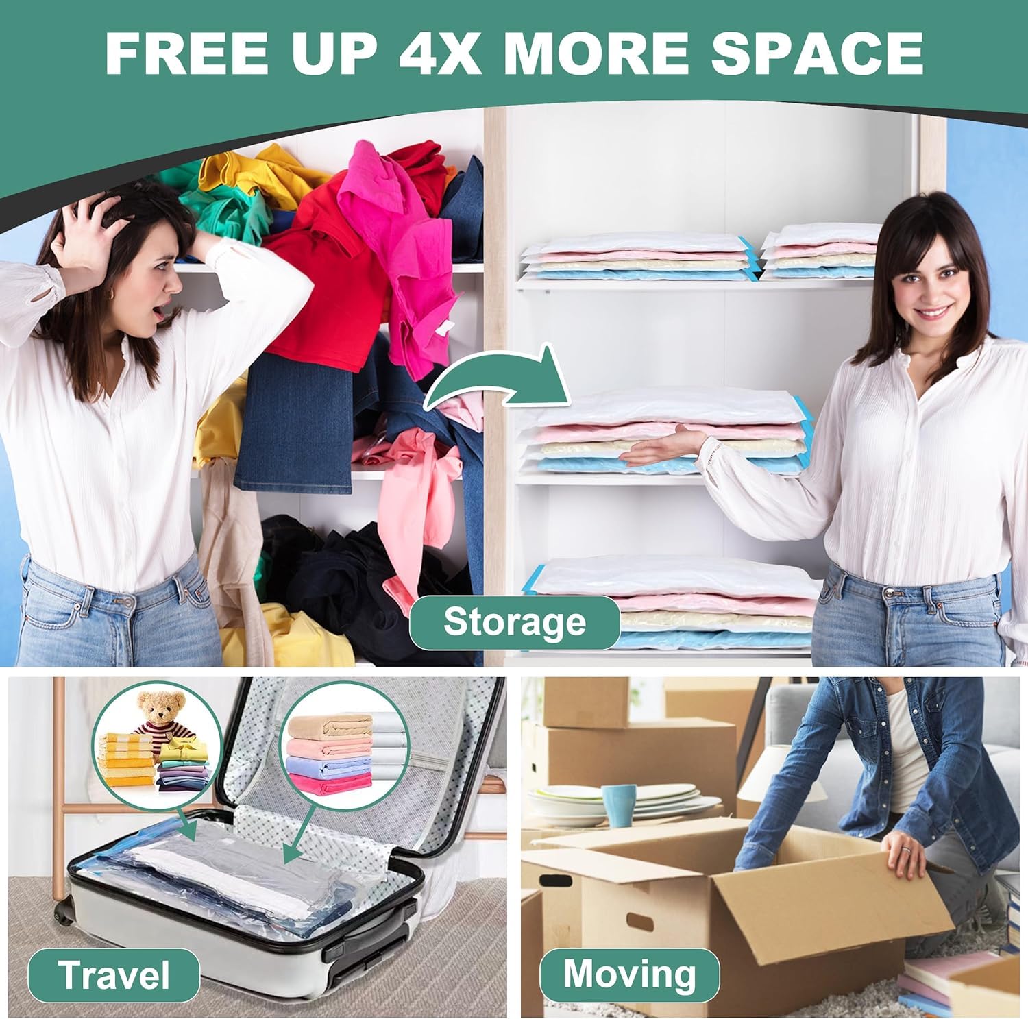 Wtree Vacuum Storage Bags, Space Saver Bags, Vacuum Sealed Bags For Comforters, Blankets, Clothes Storage, Hand Pump Included, 1