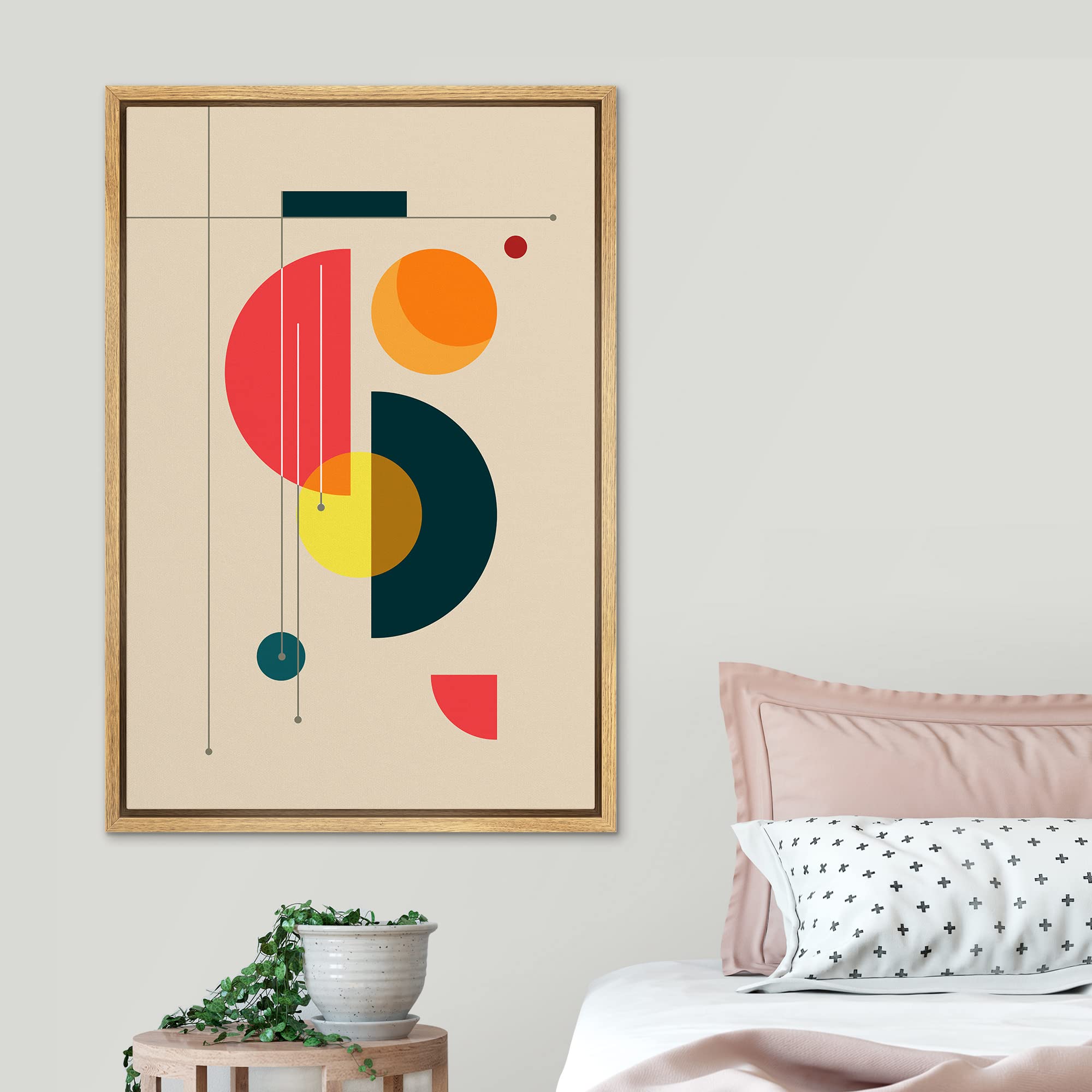 Signleader Framed Canvas Print Wall Art Semi Circle Midcentury Art Geometric Shapes Illustrations Modern Art Contemporary Fun Mu