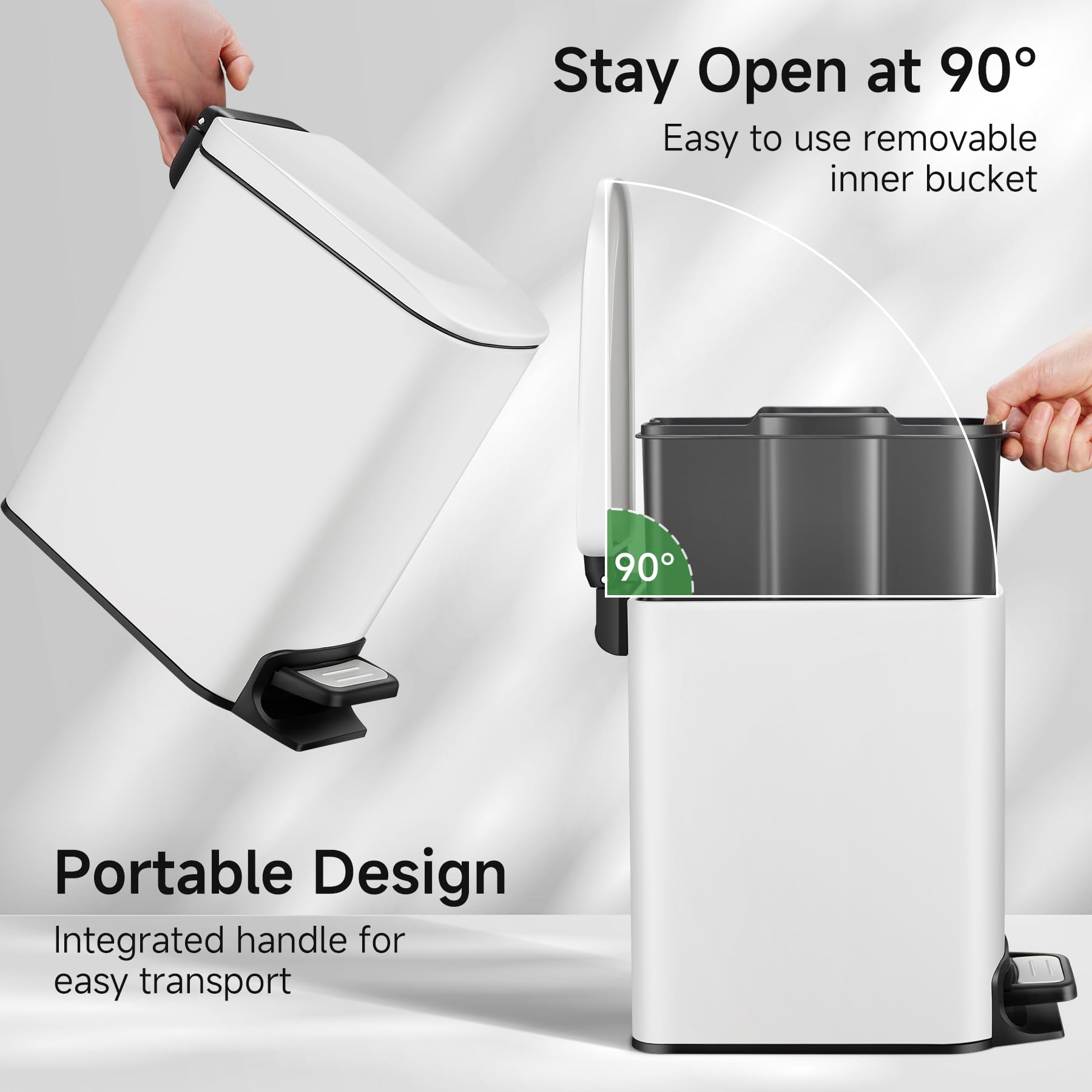 Tipgo Slim Bathroom Trash Can With Lid Soft Close, 6 Liter / 1.6 Gallon Stainless Steel Garbage Can With Removable Inner Bucket,
