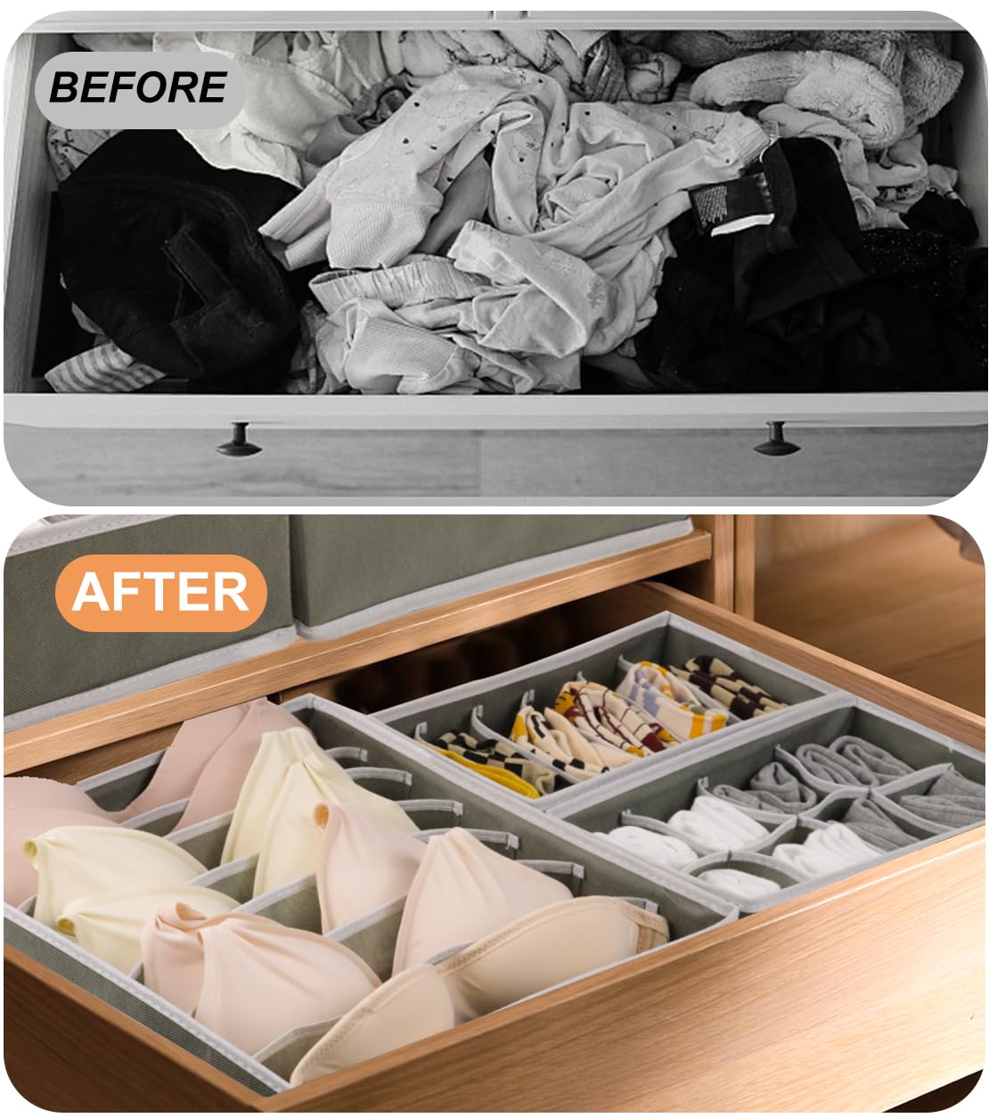 8 Pack Dresser Drawer Organizer Clothes, Foldable Underwear Drawer Organizer Bins, 90 Cells Fabric Closet Cloth Storage Box Draw