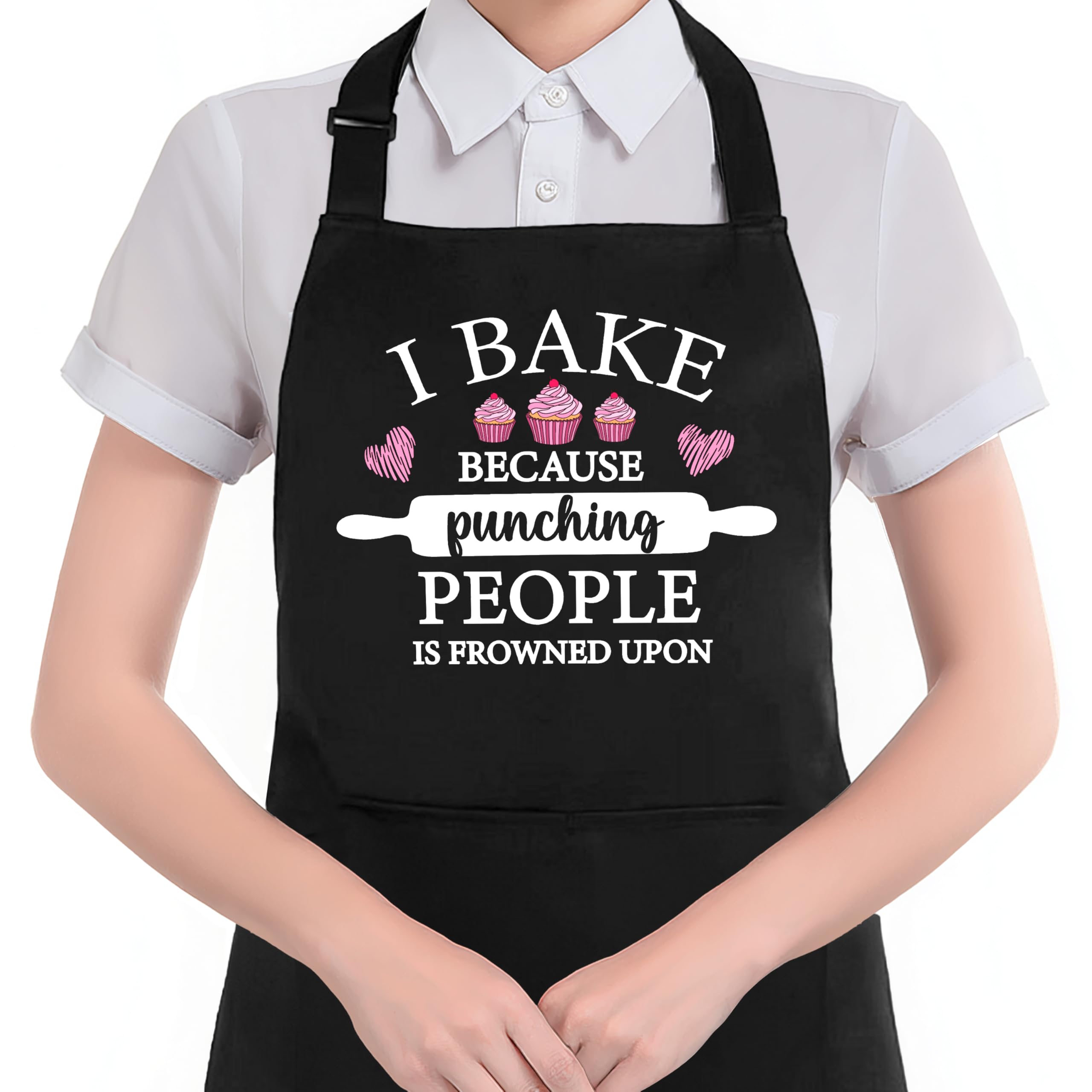 Hugane Humorous Baking Apron With Pockets, Funny Baking Gifts, Baker Gifts, I Bake Because Punching People Is Frowned Upon Water