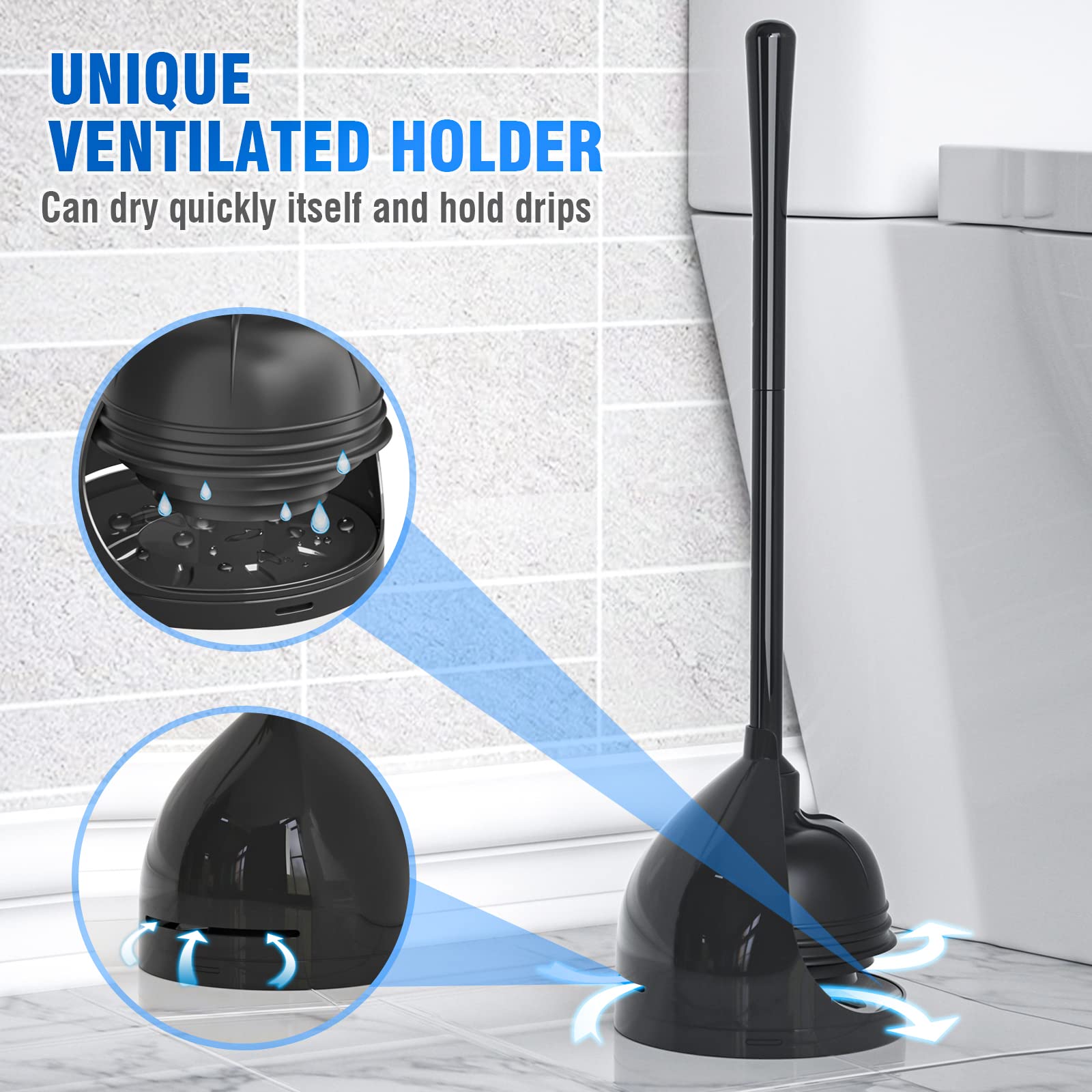 Uptronic 2 Pack Toilet Plunger With Holder, Unique Plunger With All-Angle Design, Plungers For Bathroom With Holder, Toilet Plun