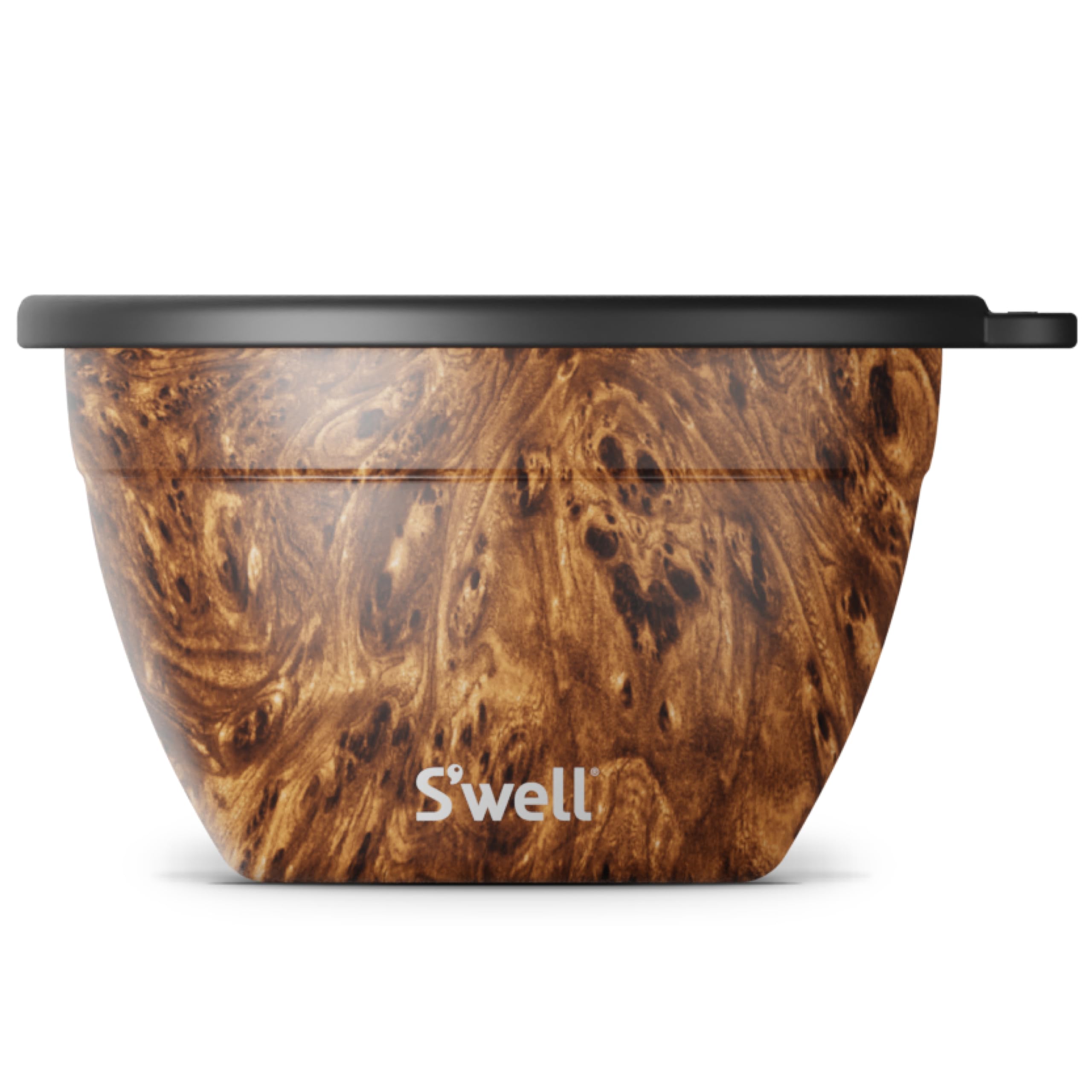 Swell Stainless Steel Salad Bowl Kit - 64oz, Teakwood - Comes with 2oz Condiment Container and Removable Tray for Organization 