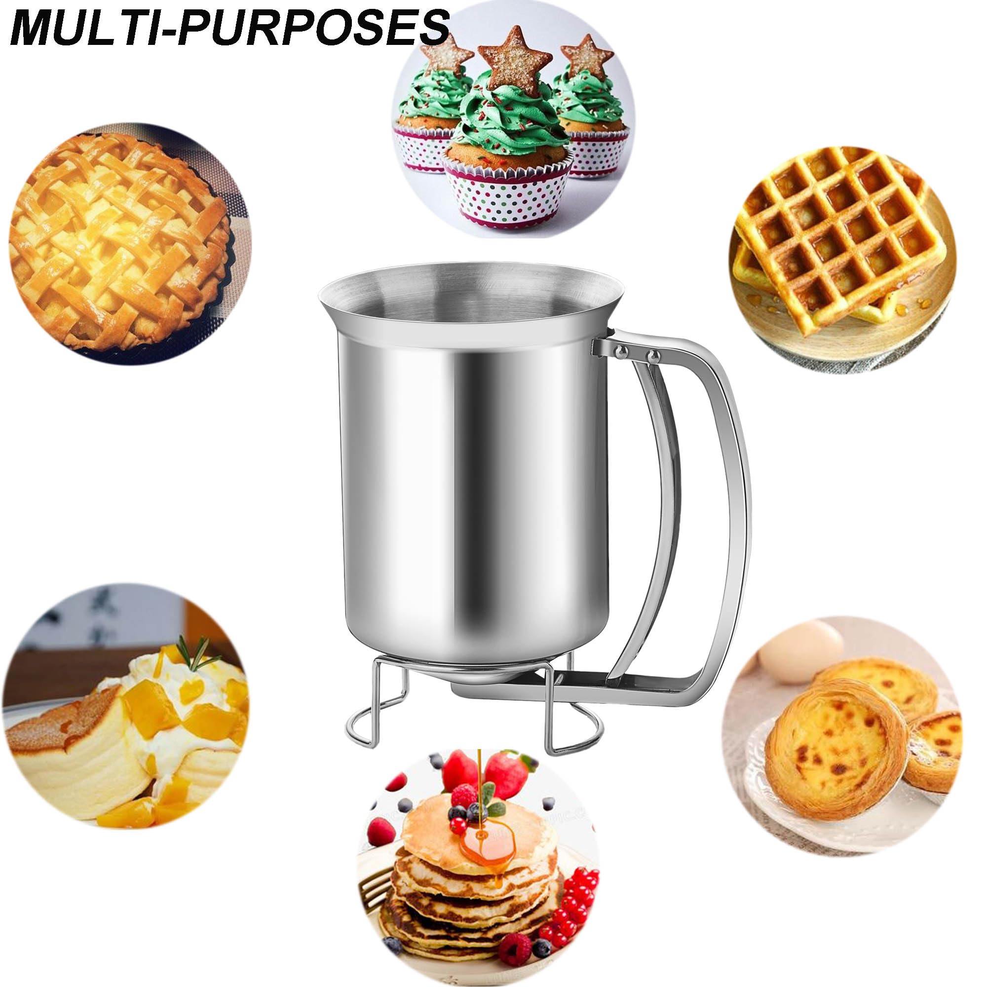 Ugpine Batter Dispenser Stainless Steel Funnel Dispenser With Stand High-Capacity Baking Essential For Pancake Cupcake Waffles M