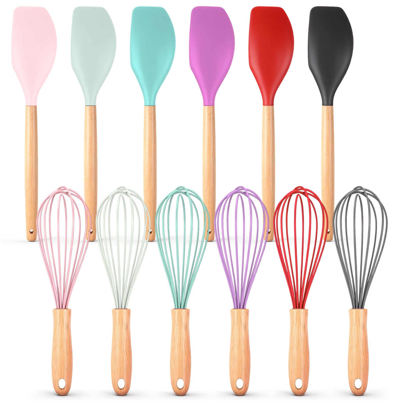 Funnymoom 24 Pcs Silicone Spatula Whisk Set with Wooden Handle for Baking