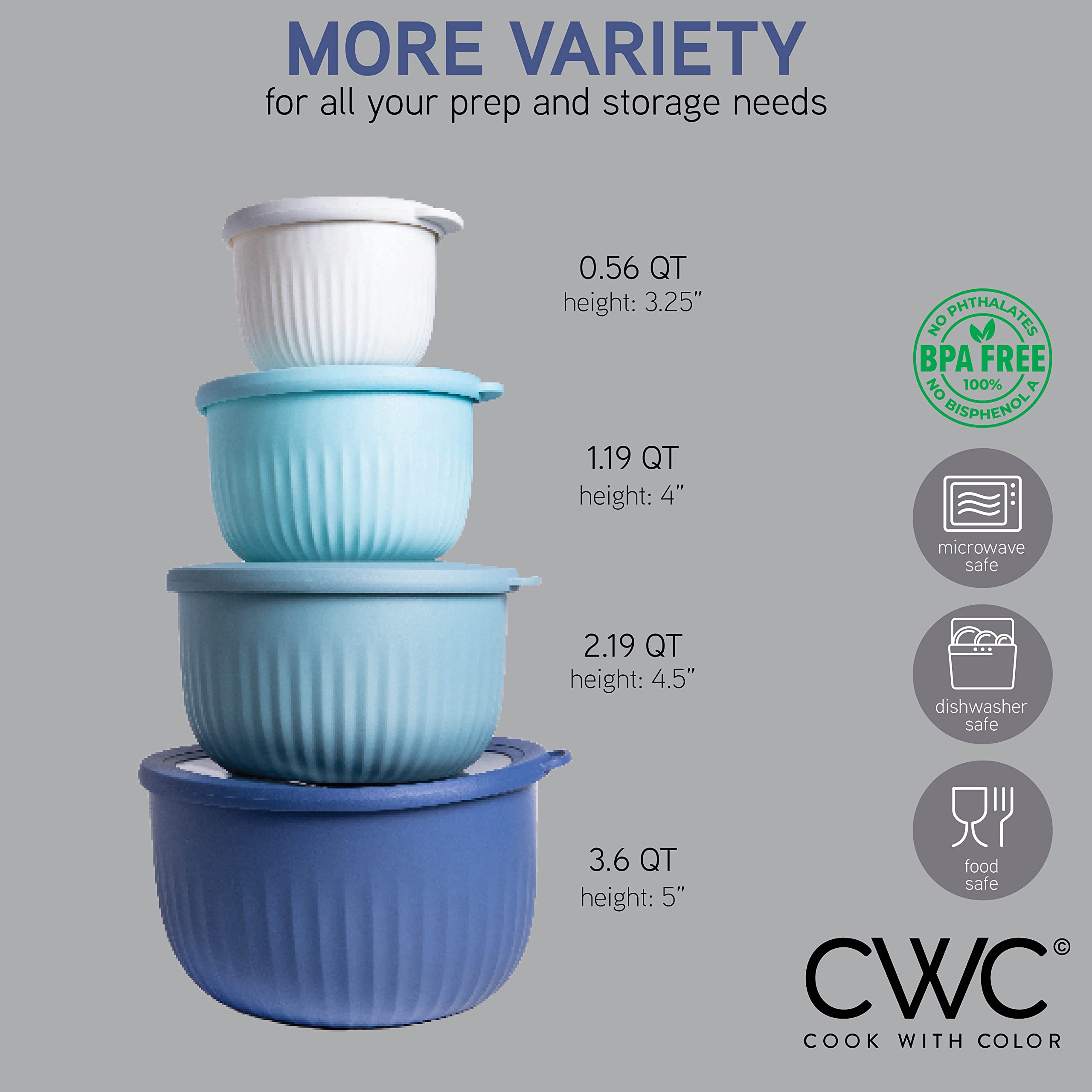 Cook With Color Prep Bowls With Lids- Deep Mixing Bowls Nesting Plastic Small Mixing Bowl Set With Lids (Blue Ombre)