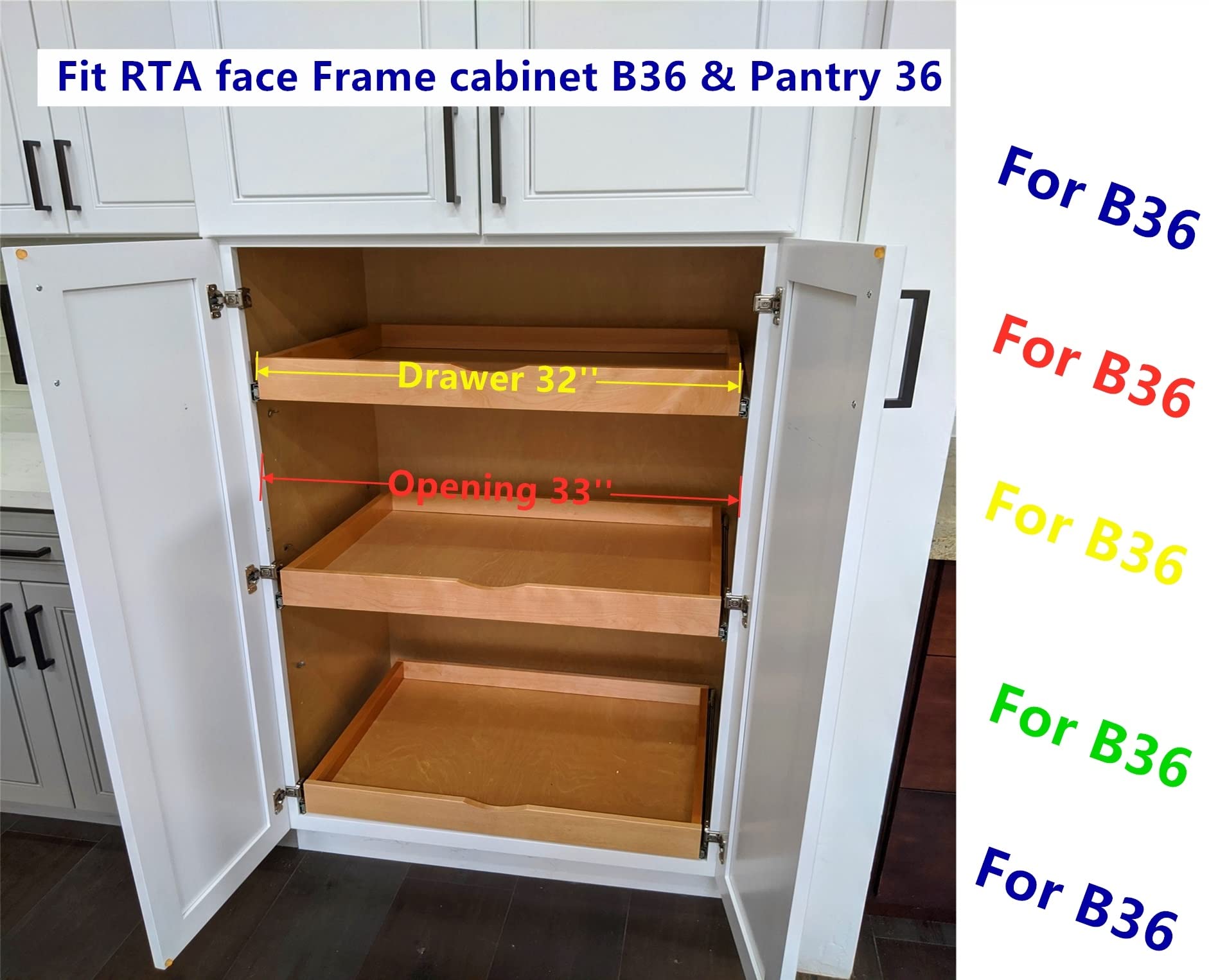 32'' Width Pull Out Drawer Wood Pull Out Tray Roll Out Drawer Box, Closet Organizer Cabinet Slide Out Shelve, W/ Ball Bearing Sl