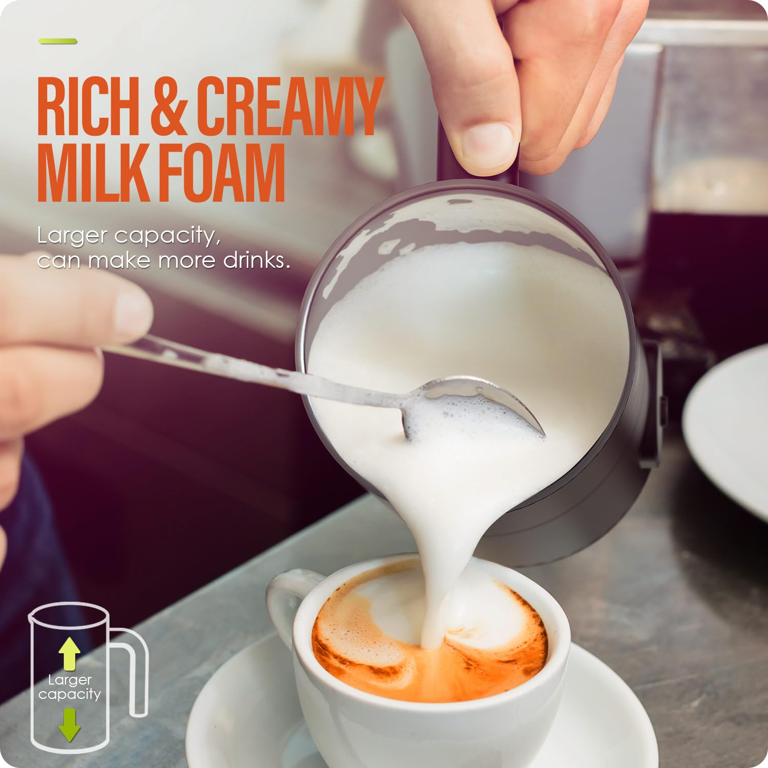 Milk Frother, Electric Milk Frother And Steamer 4 In 1 Automatic Coffee Steamer Frother, 11.8Oz / 350Ml Warm And Cold Foam Froth