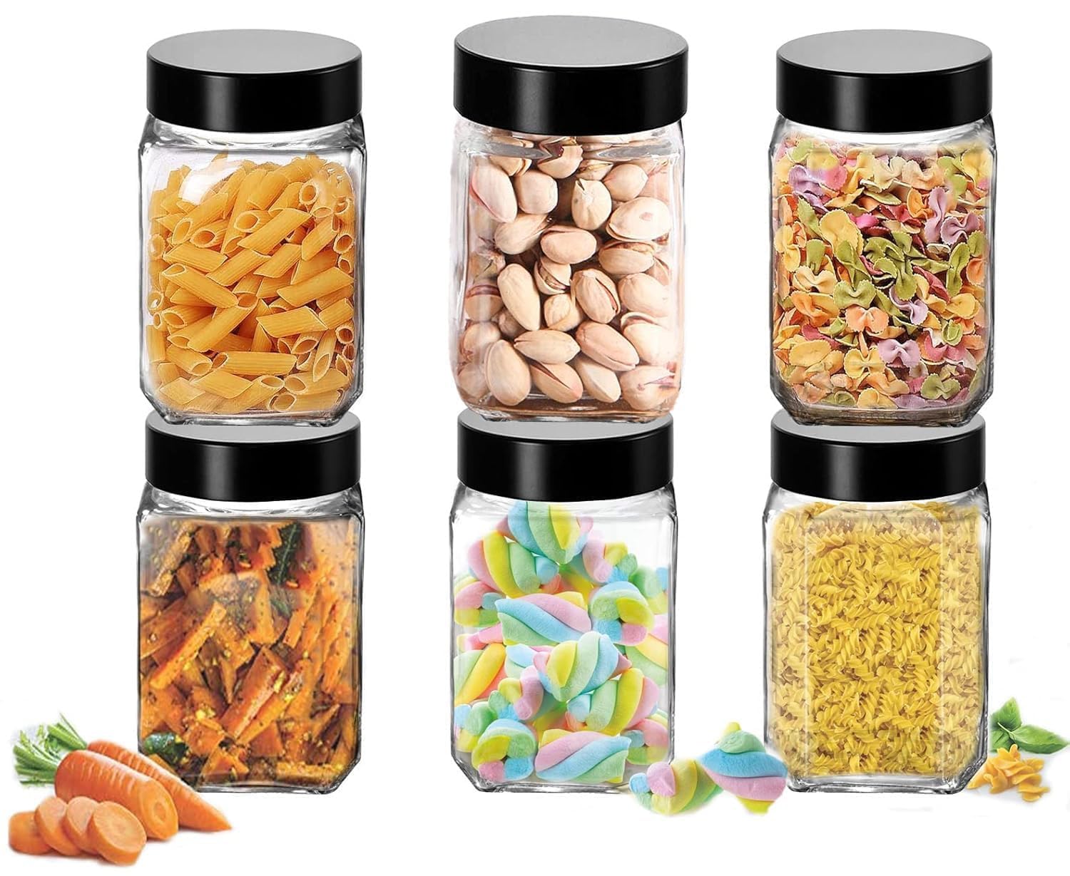 Home Stuffs Cube Glass Jar Storage Container With Air Tight Bamboo Lids For Storing Jam Pickles Spices (300Ml, Set Of 6)