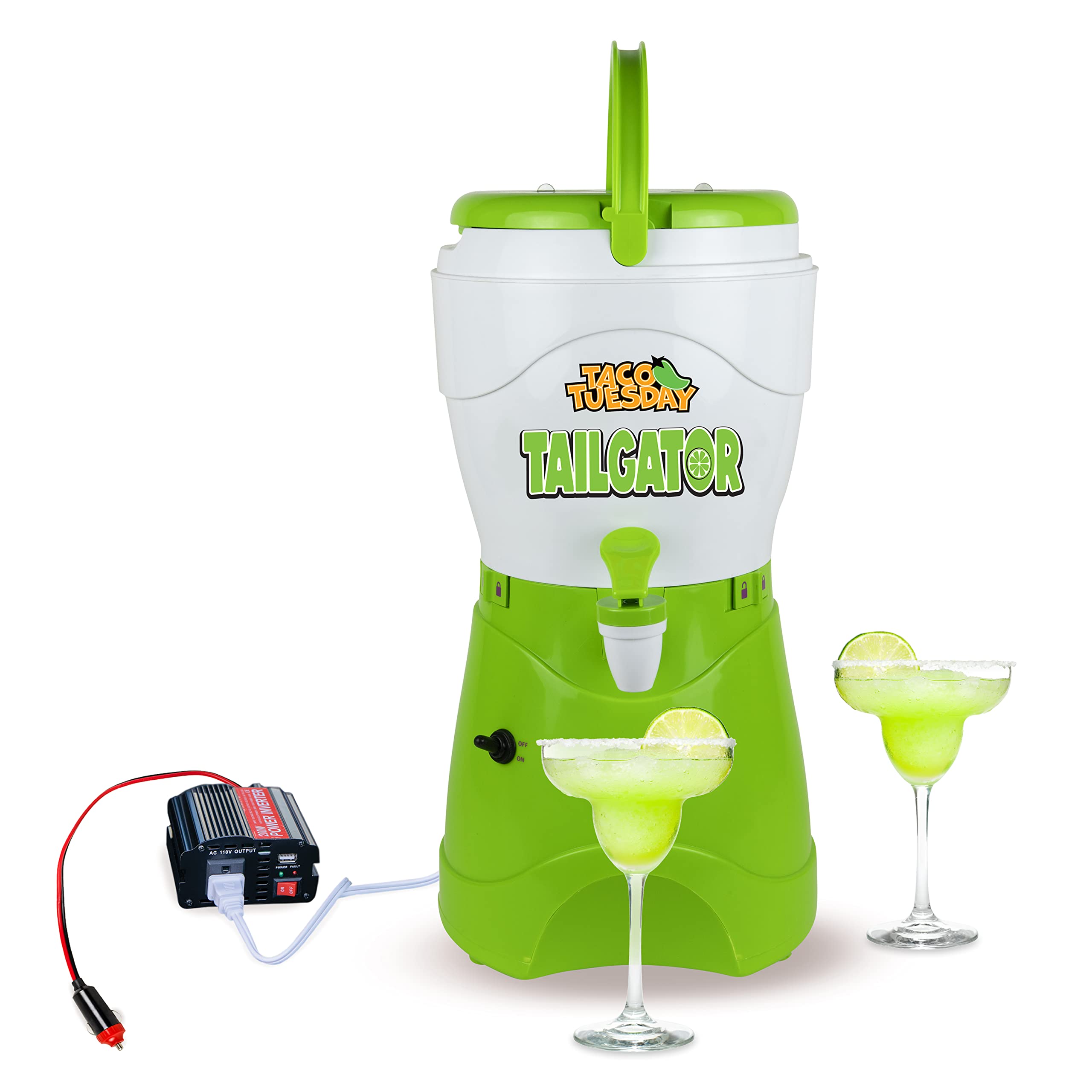 Nostalgia Taco Tuesday Tailgator Margarita Machine - Blender For Smoothies, Margaritas, Daiquiris, And Slushies - White/Lime Gre
