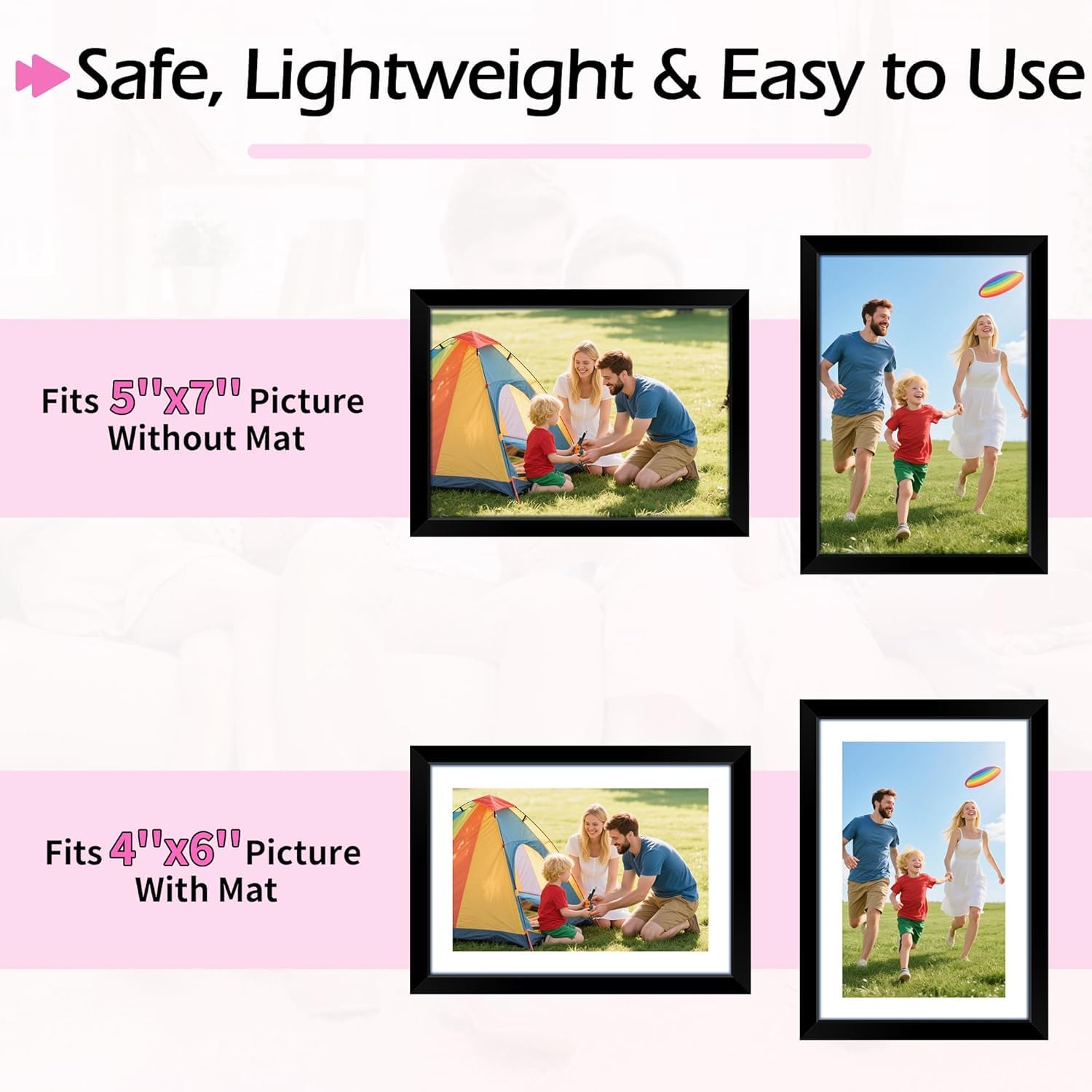 HOMERHYME 5x7 Picture Frame Set of 8, Black Photo Frames for Gallery Wall Mounting or Table Display, Display Pictures 4x6 with M