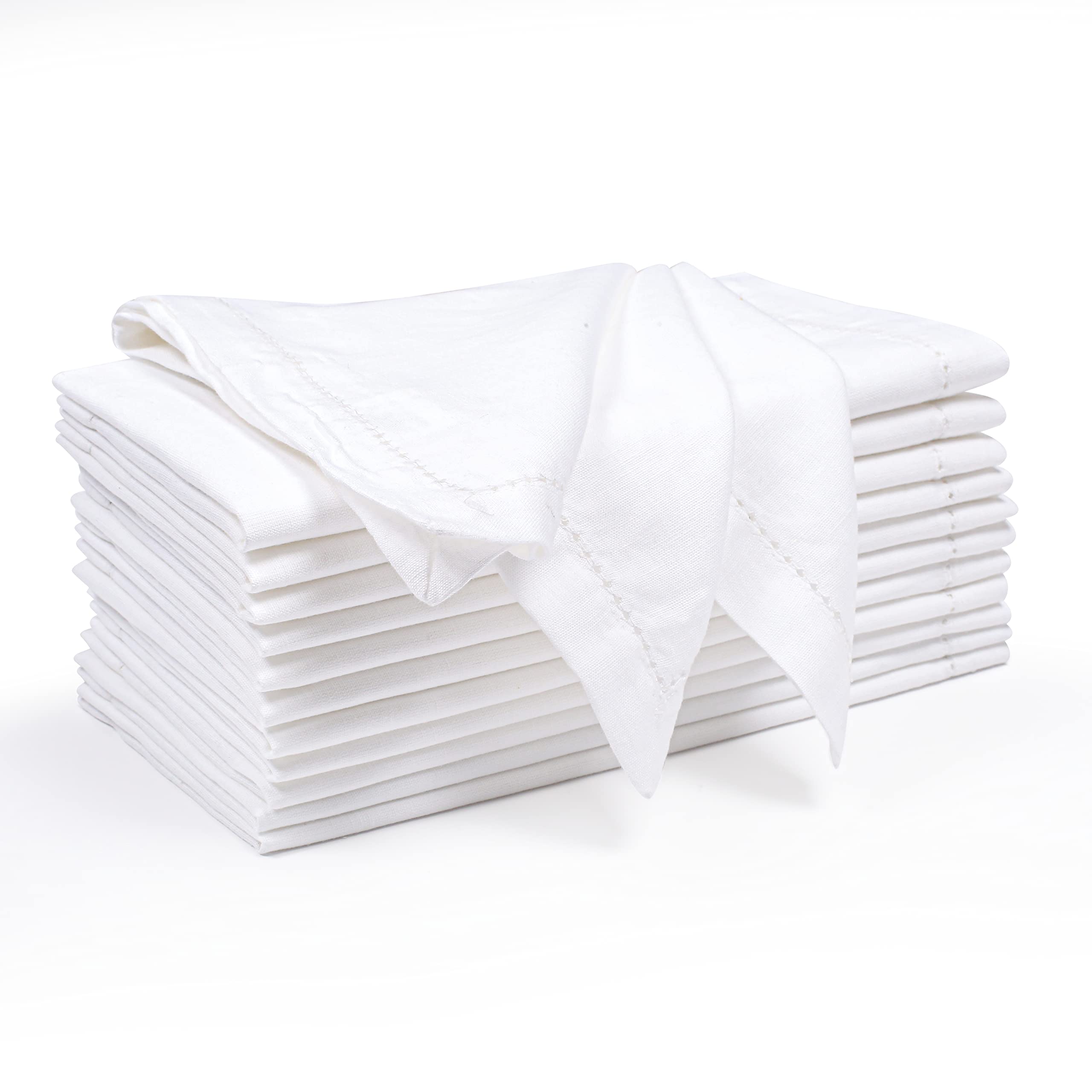 12-Pack Hemstitched Dinner Napkins Oversized 20X20 - Cotton Fabric Tailored With Mitered Corner - Ideal For Events And Regular U