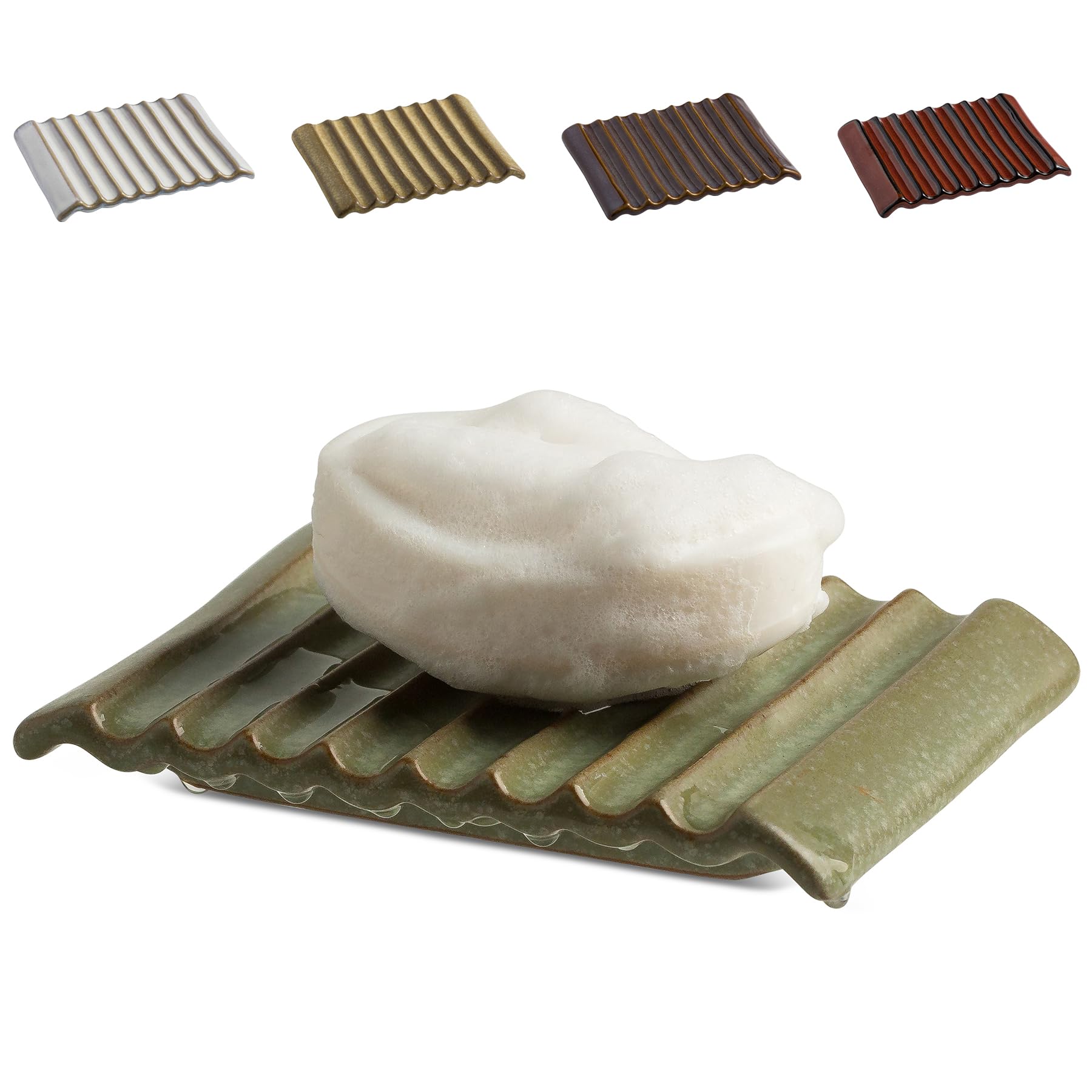 Zoeeker Soap Holder Soap Dish, Ceramic Soap Saver Bar Soap Tray Non-Slip Bathroom Accessories For Soap, Sponges, Scrubber, Razor